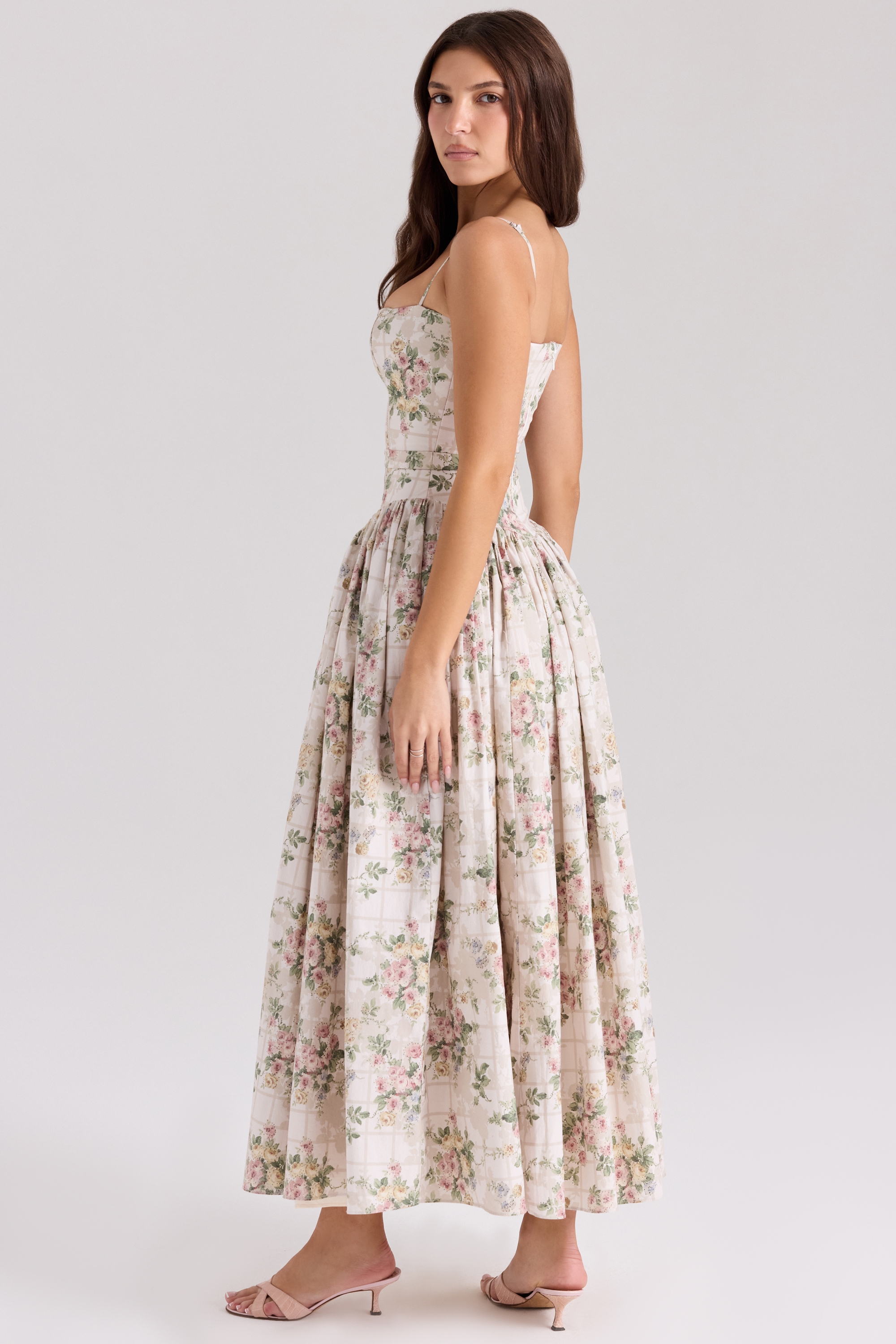 Ysabella  Cream Floral Print Cotton Midi Sundress — image 5