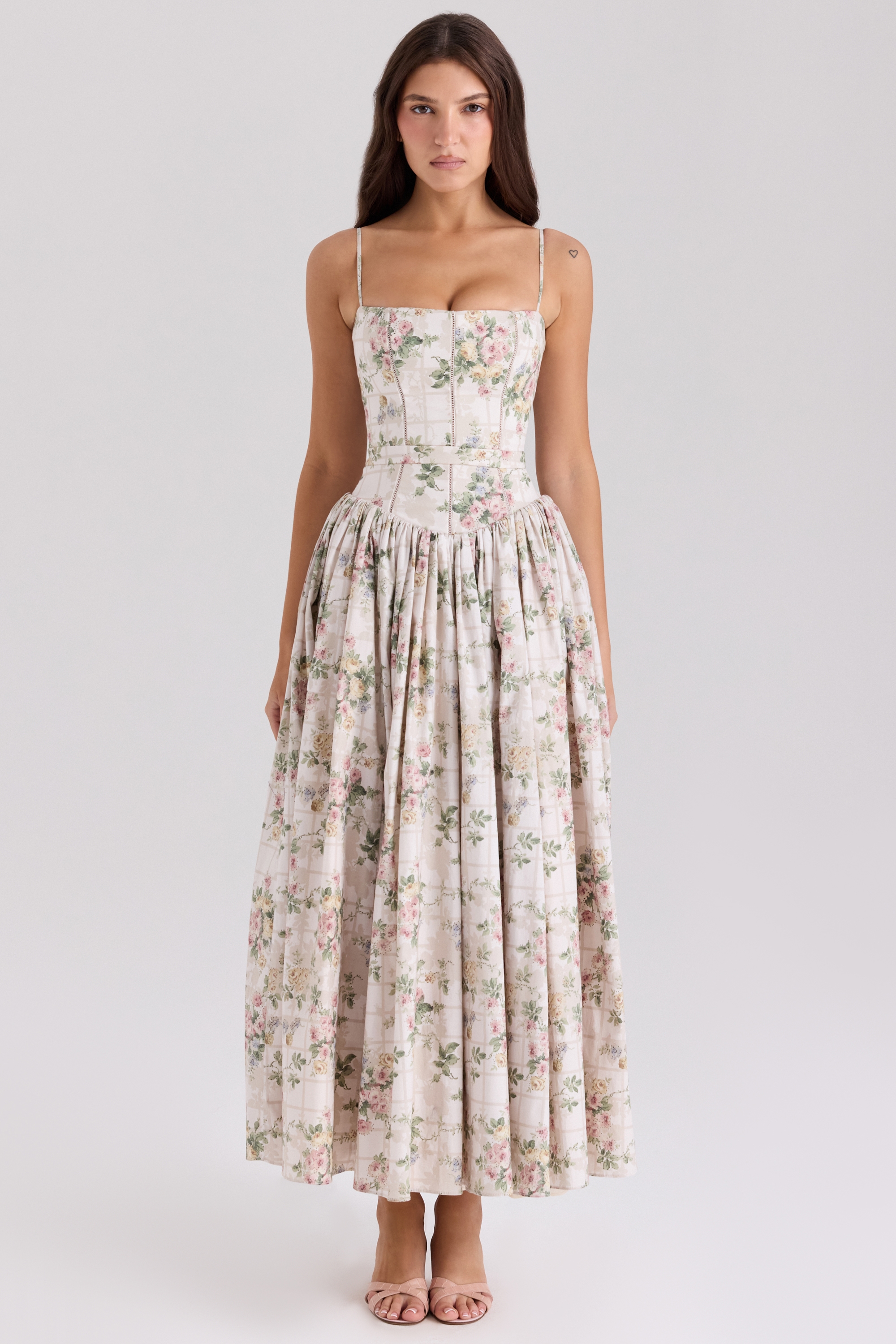 Ysabella  Cream Floral Print Cotton Midi Sundress — image 1