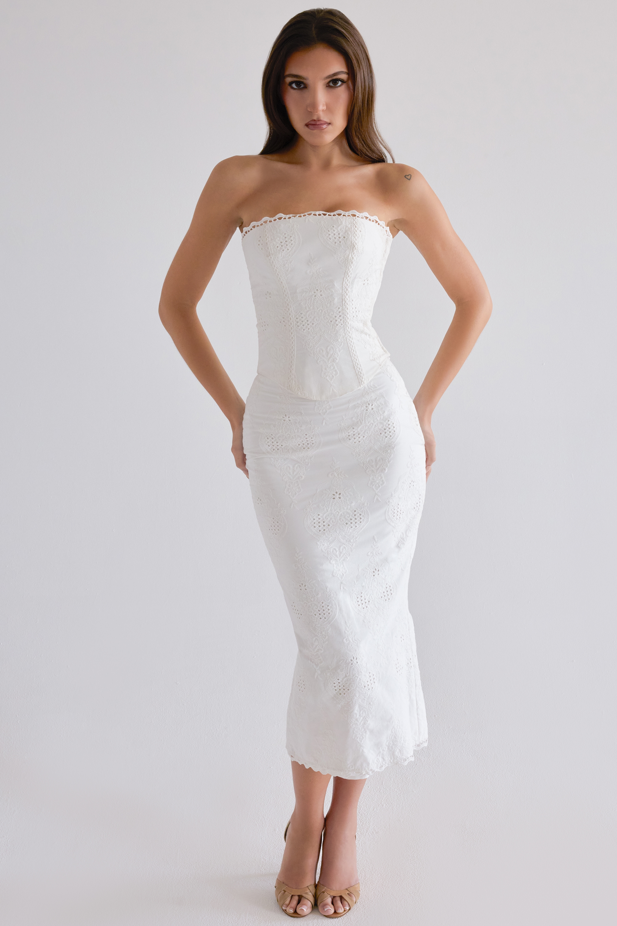 Livie  White Cotton Broderie Strapless Corset Top — image 3