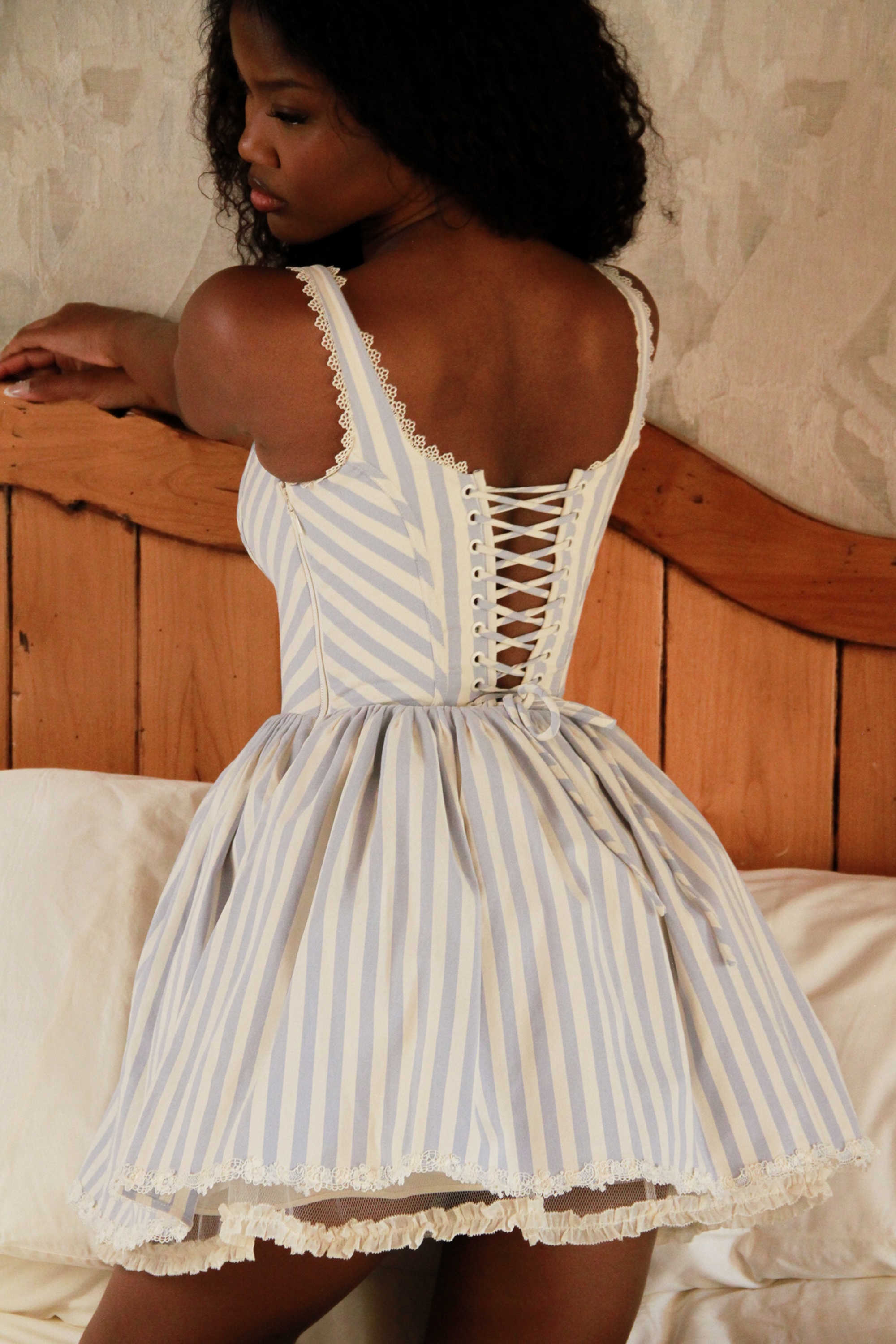 Liesl  Blue Striped Pintucked Mini Dress — image 2