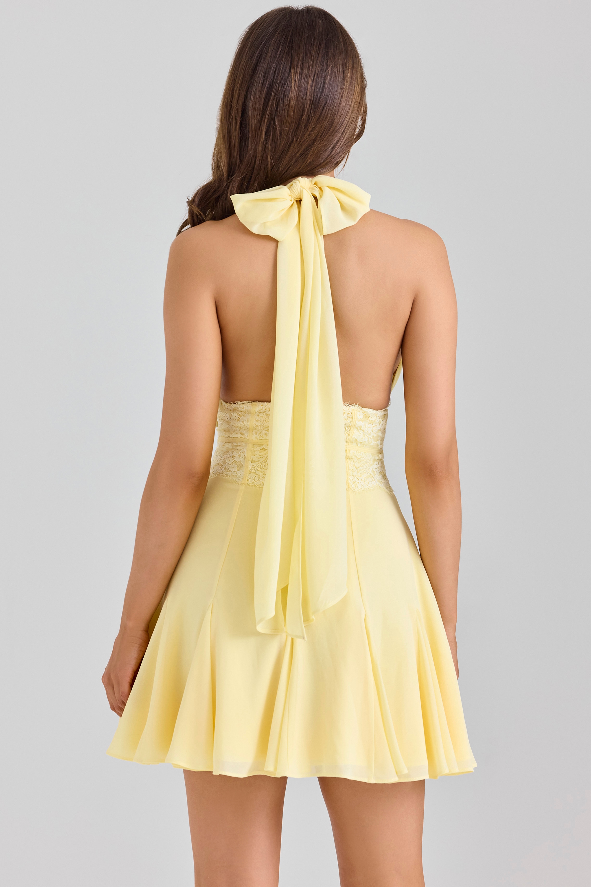 Ailani  Butter Yellow Georgette Halter Neck Mini Dress — image 6