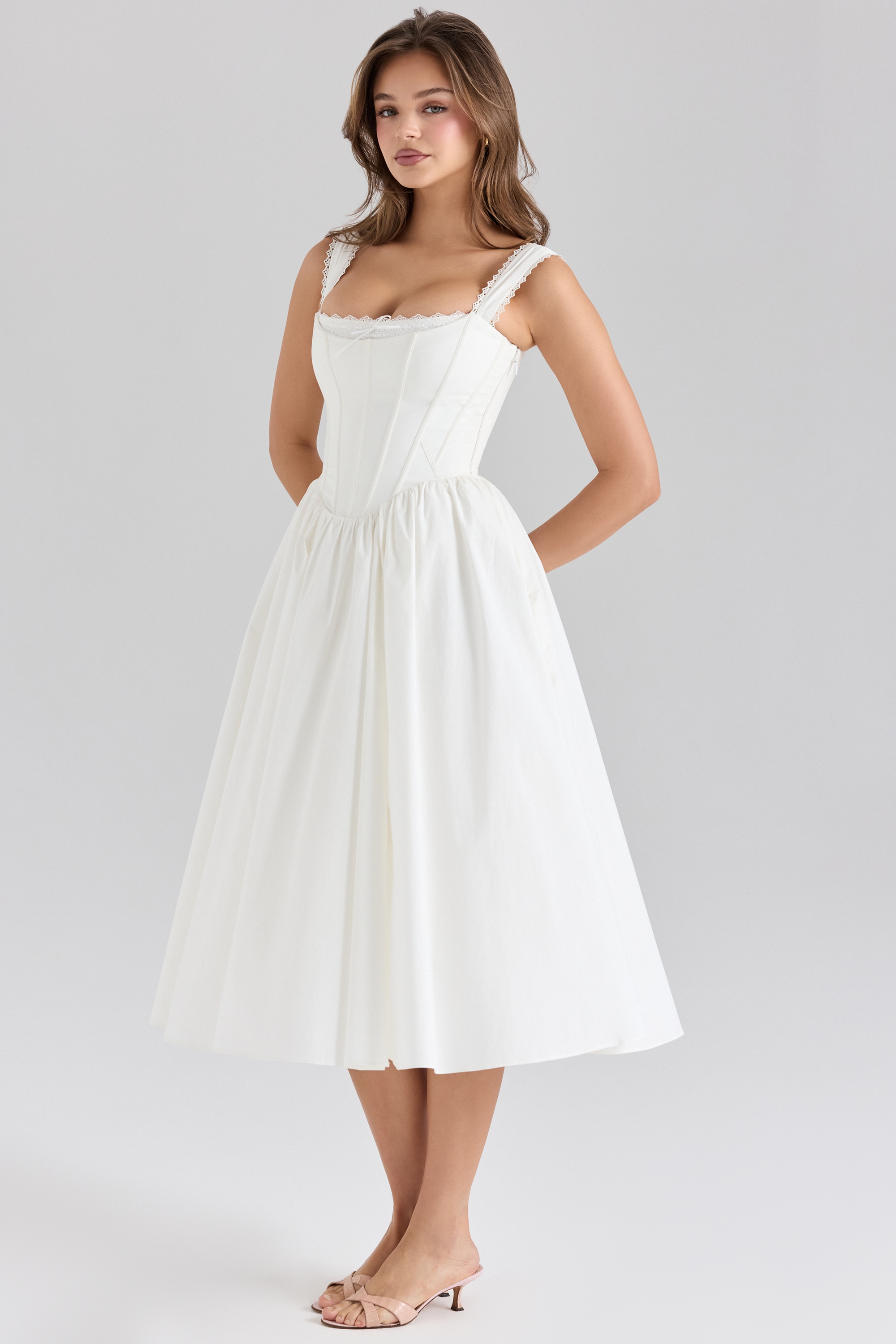 Amara  White Stretch Cotton Corset Midi Dress — image 6
