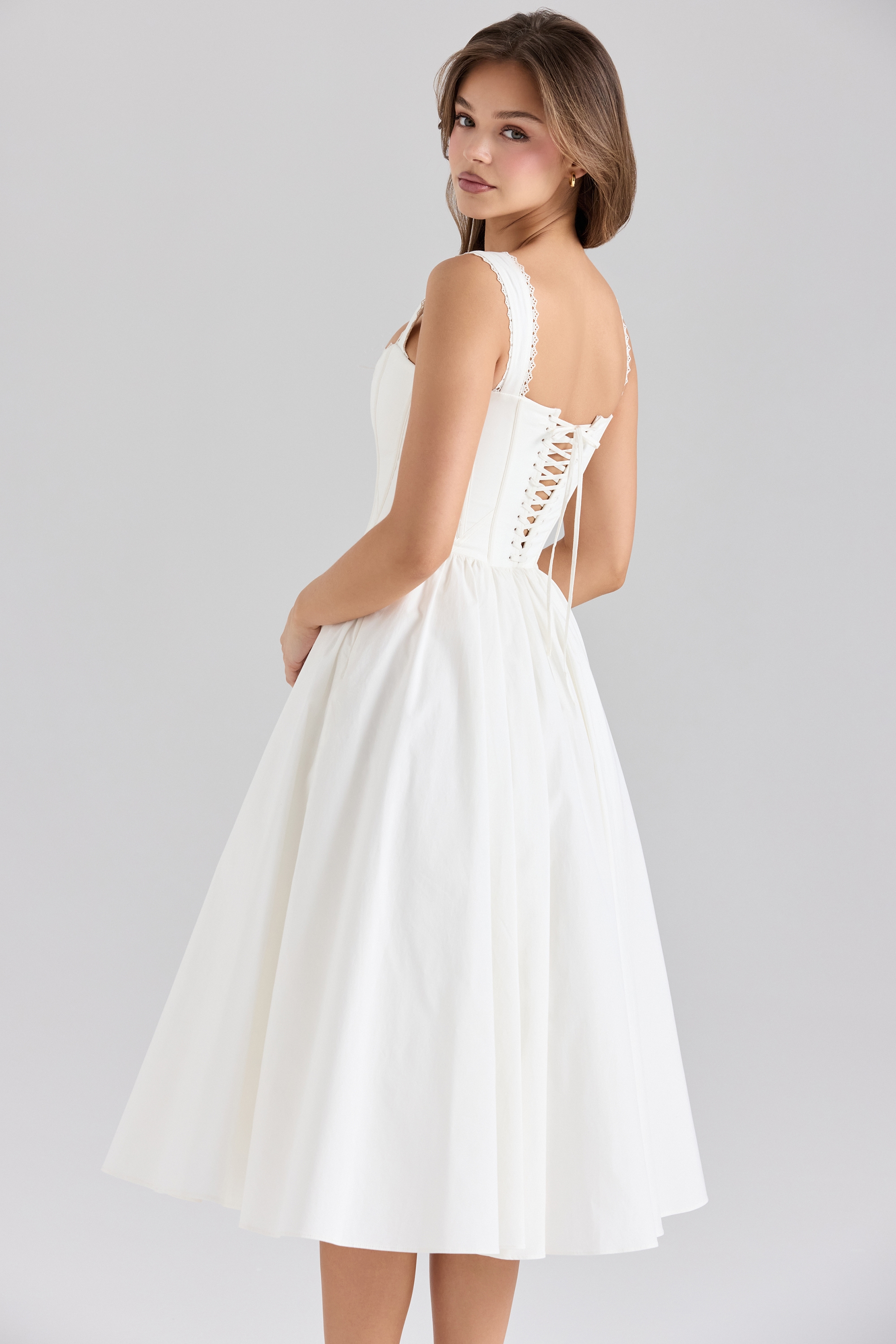 Amara  White Stretch Cotton Corset Midi Dress — image 7