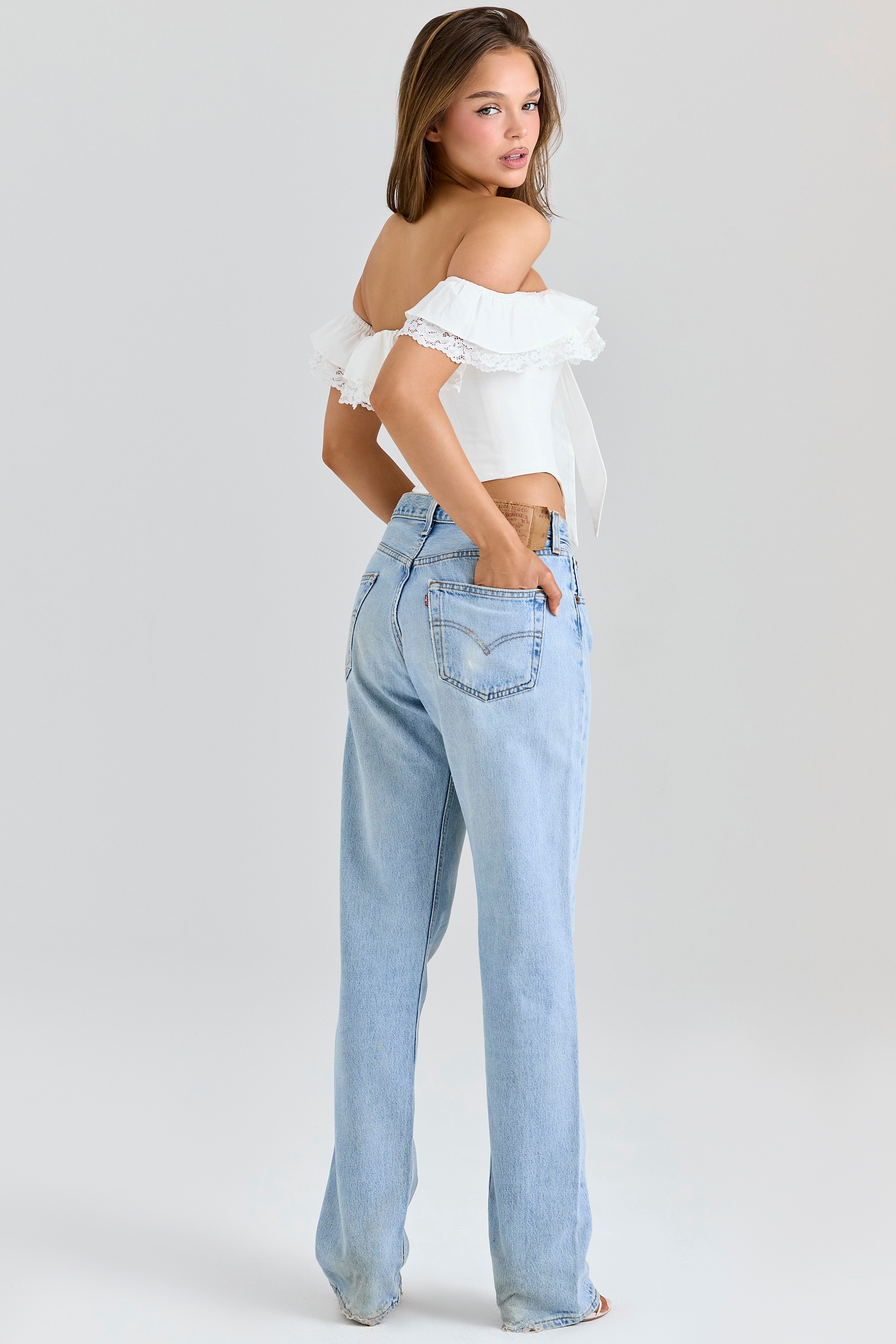 Aria  White Stretch Cotton Off-The-Shoulder Frill Corset — image 7