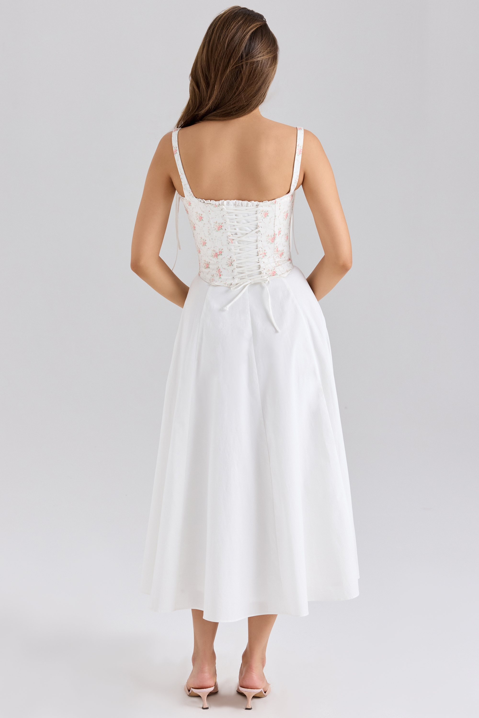 Clarabelle  Rose Print Cotton Detachable Corset Midi Sundress — image 6