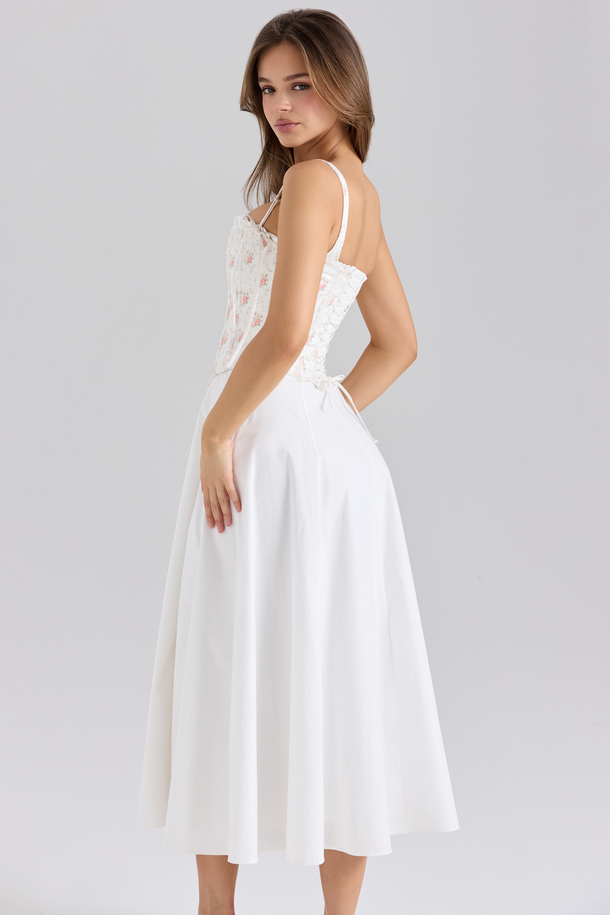 Clarabelle  Rose Print Cotton Detachable Corset Midi Sundress — image 5