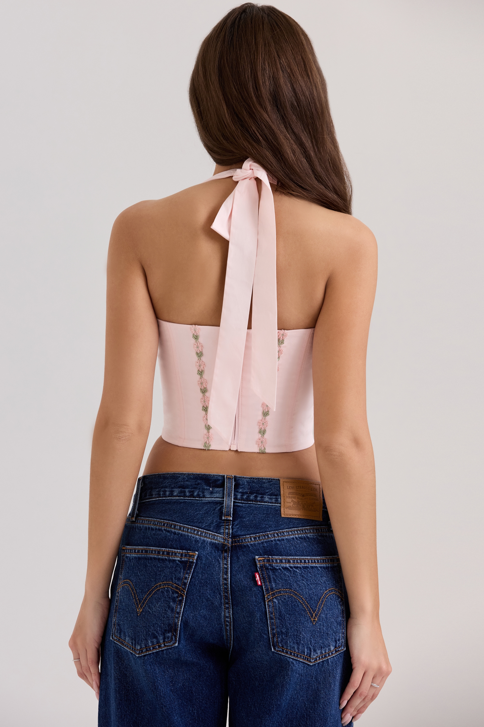 Demi  Pink Floral Embroidered Stretch Cotton Corset Top — image 6