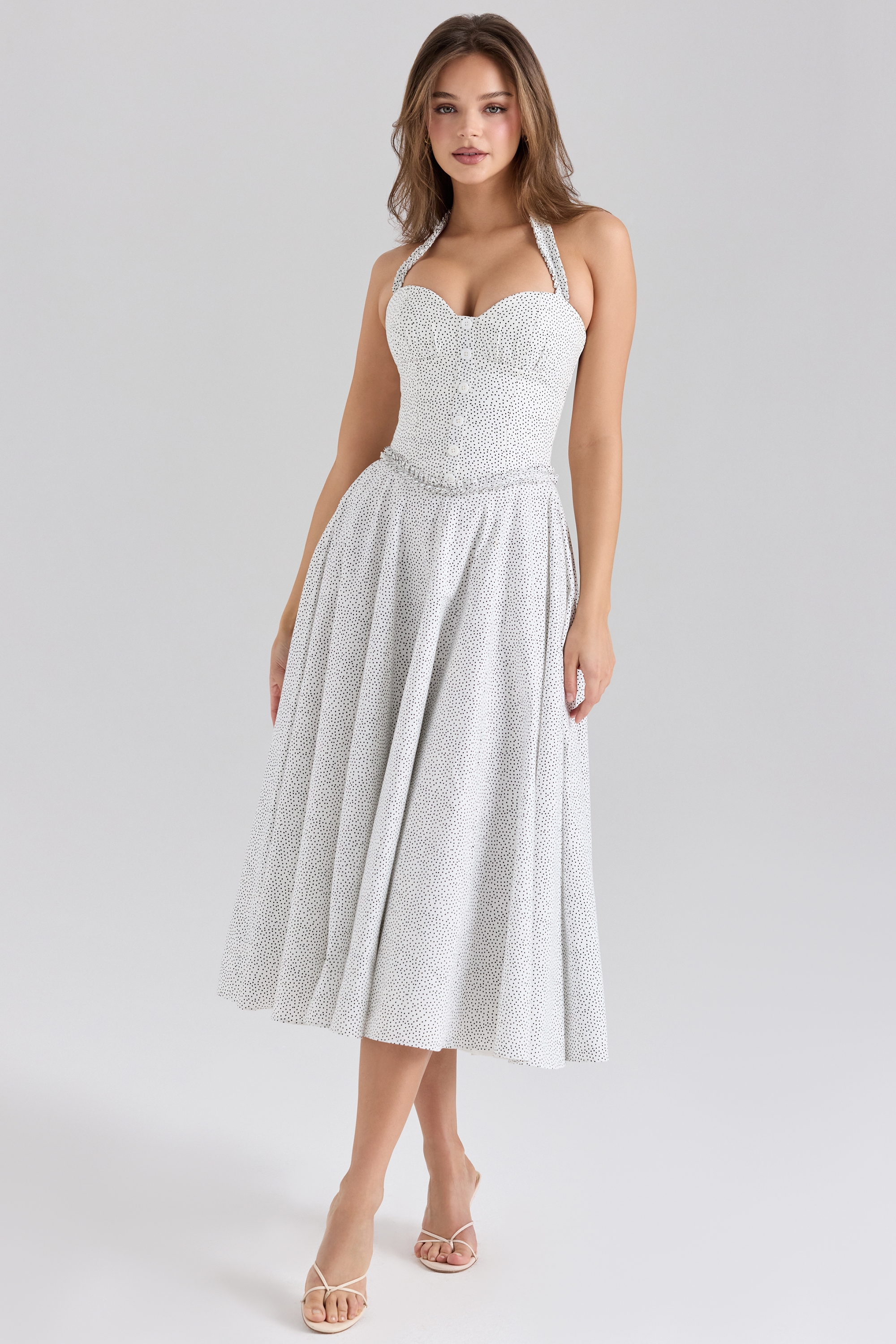 Georgie  Cotton Halter Neck Polka Dot Print Midi Dress — image 1