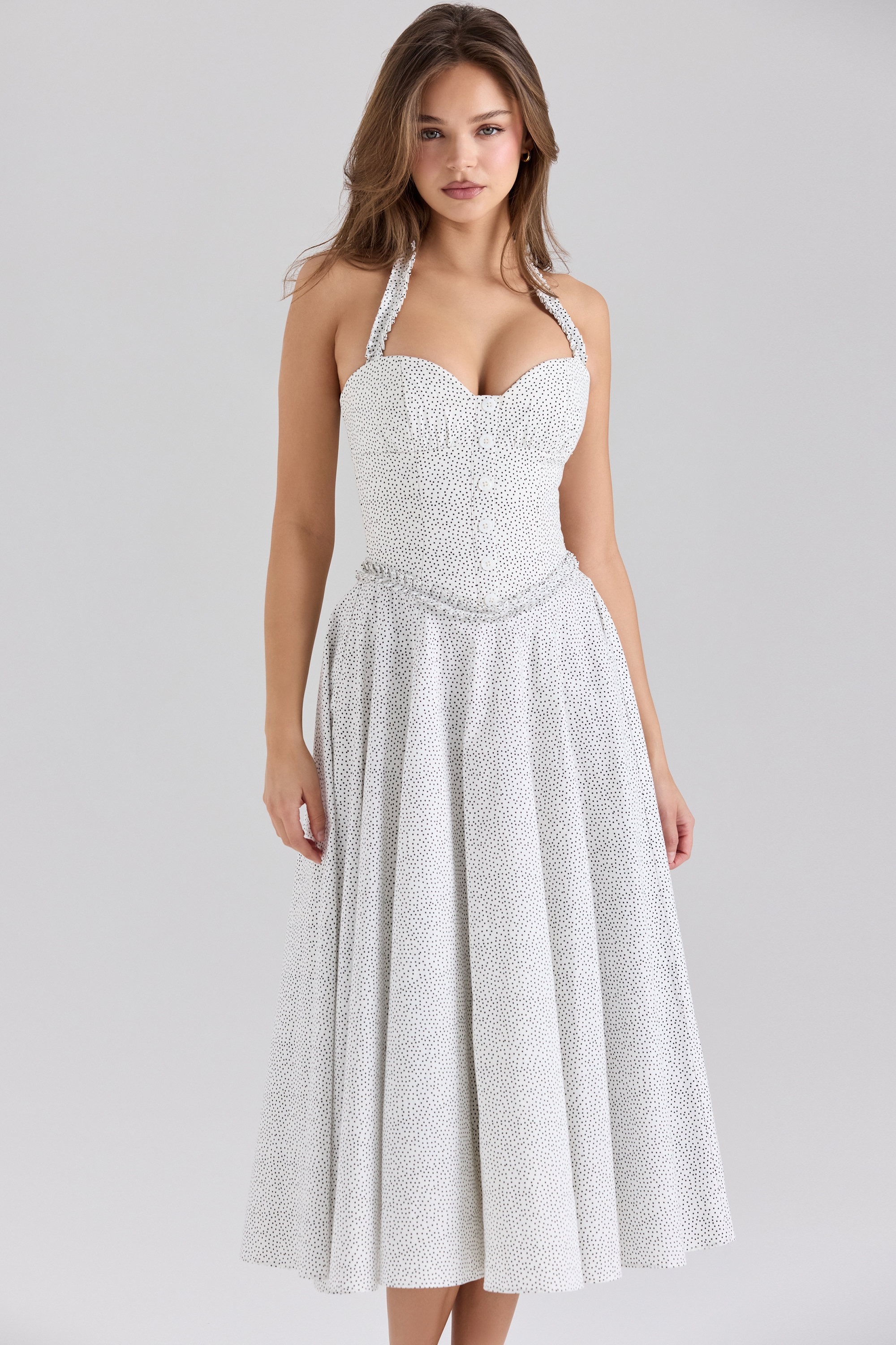 Georgie  Cotton Halter Neck Polka Dot Print Midi Dress — image 5