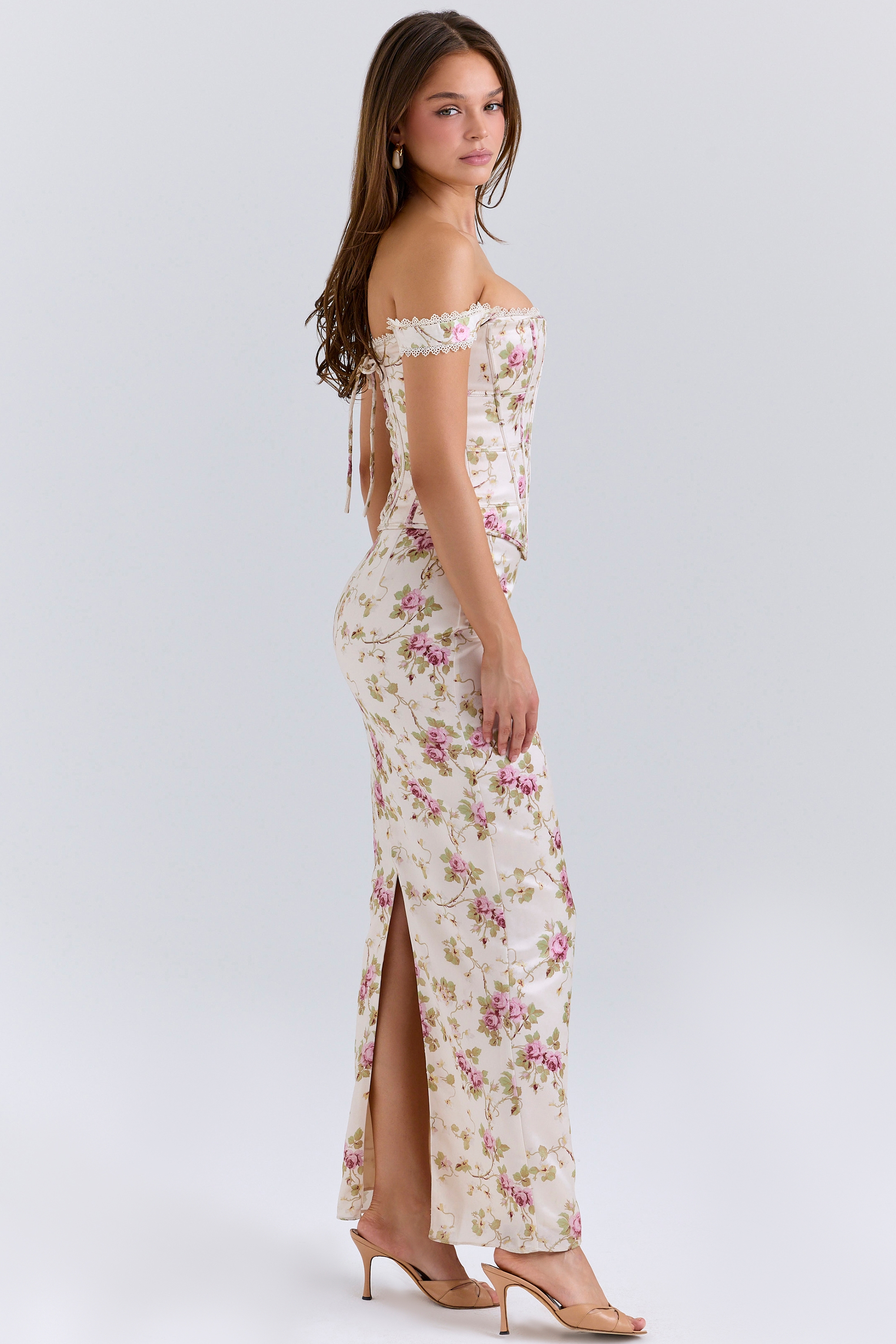 Isis  Vintage Cream Floral Print Corset Maxi Dress — image 4