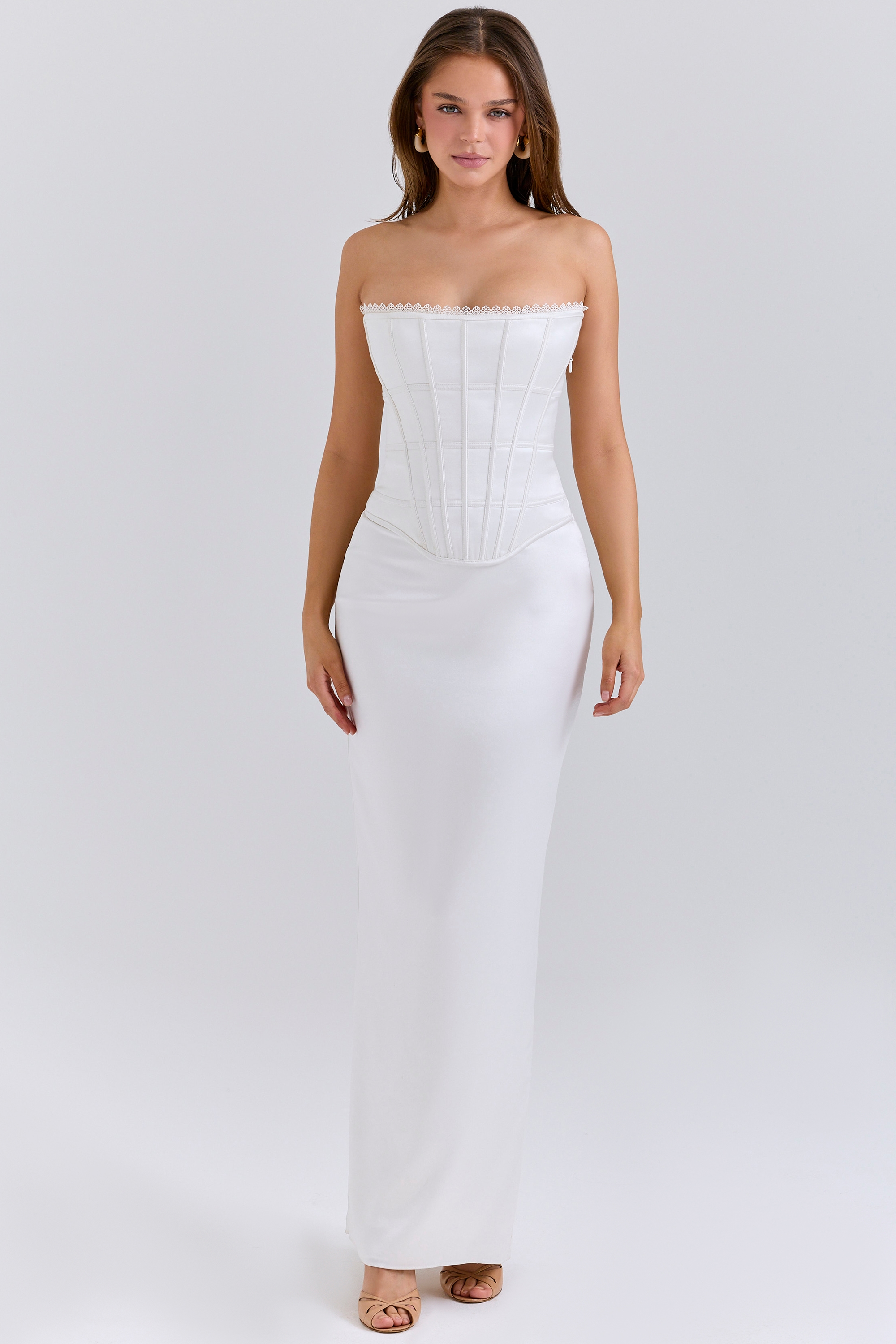 Isis  Ivory Satin Corset Maxi Dress — image 7