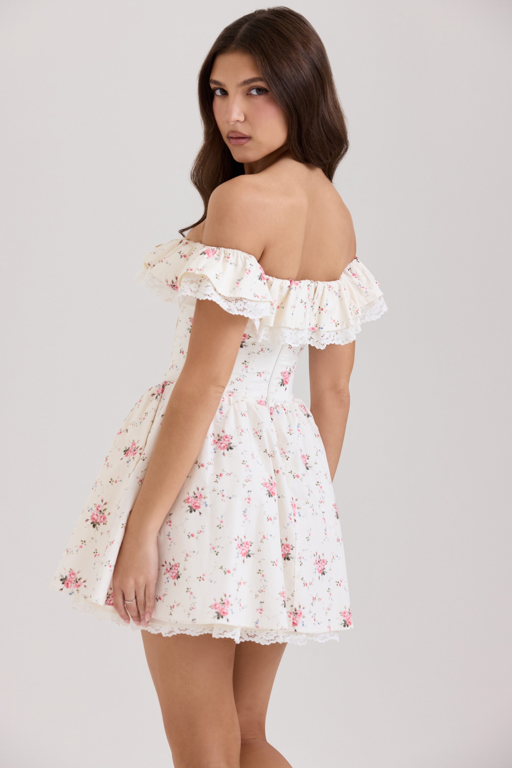 Jaide  Stretch Cotton Floral Print Off Shoulder Corset Mini Dress — image 7