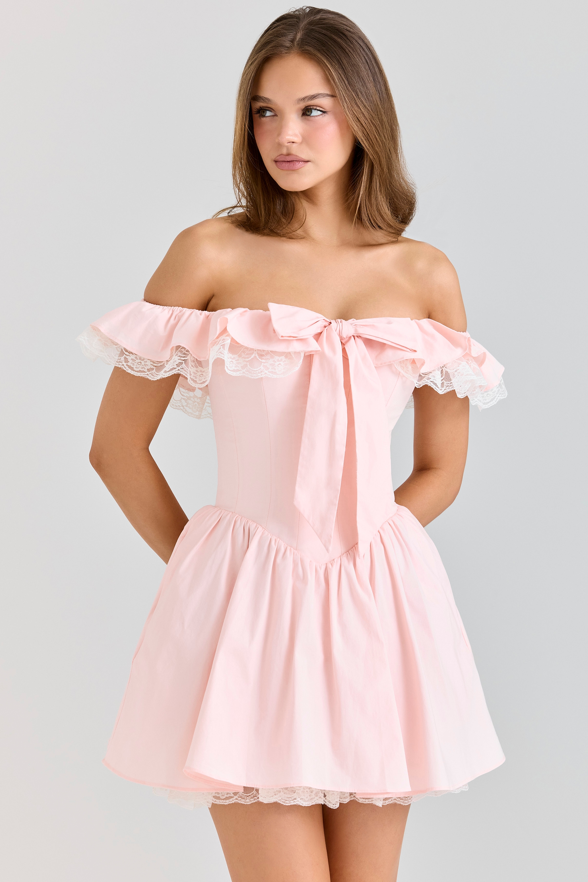 Jaide  Pink Stretch Cotton Off Shoulder Corset Mini Dress — image 5
