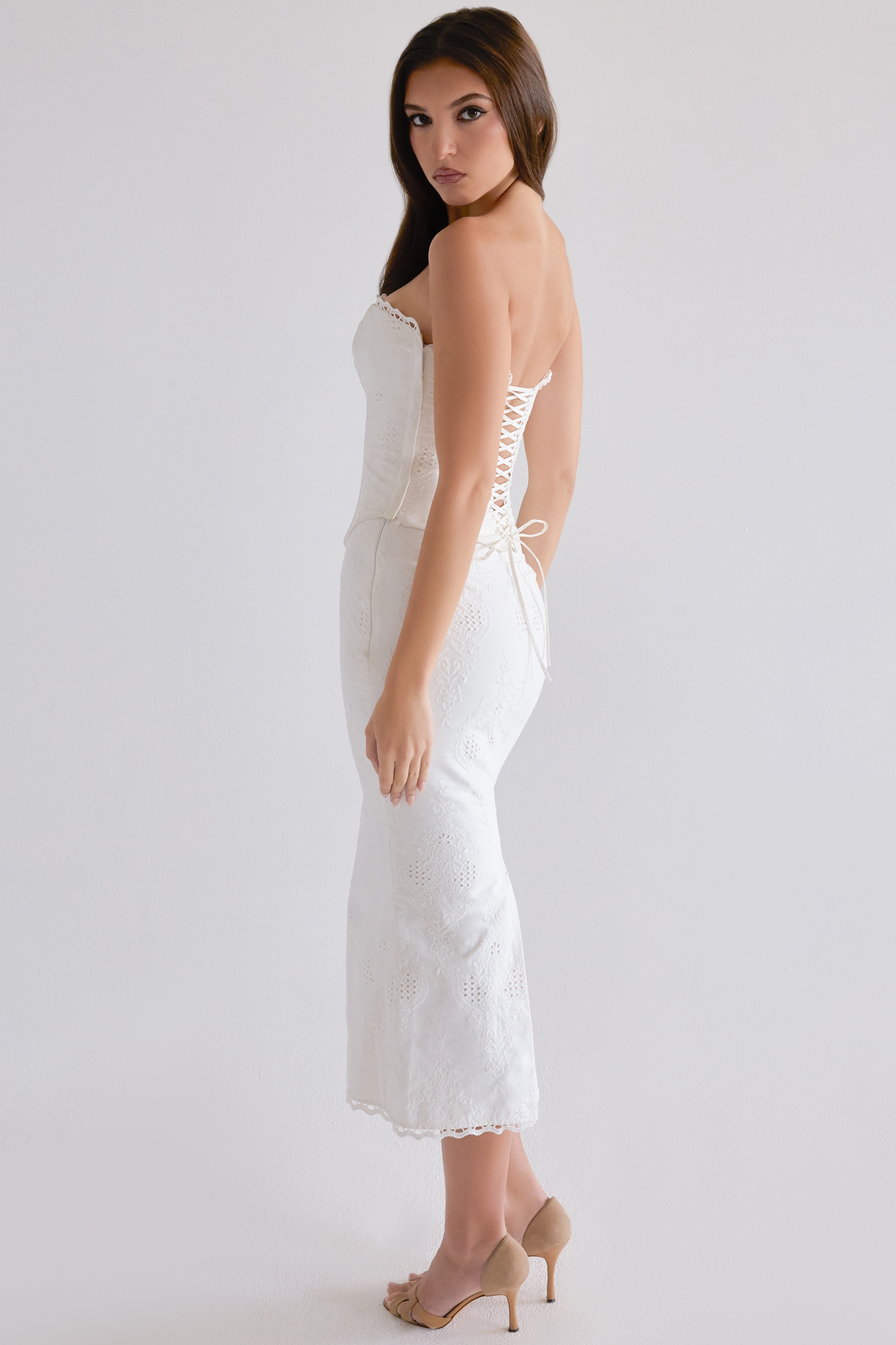 Antonie  White Cotton Broderie Anglaise Midi Skirt — image 5
