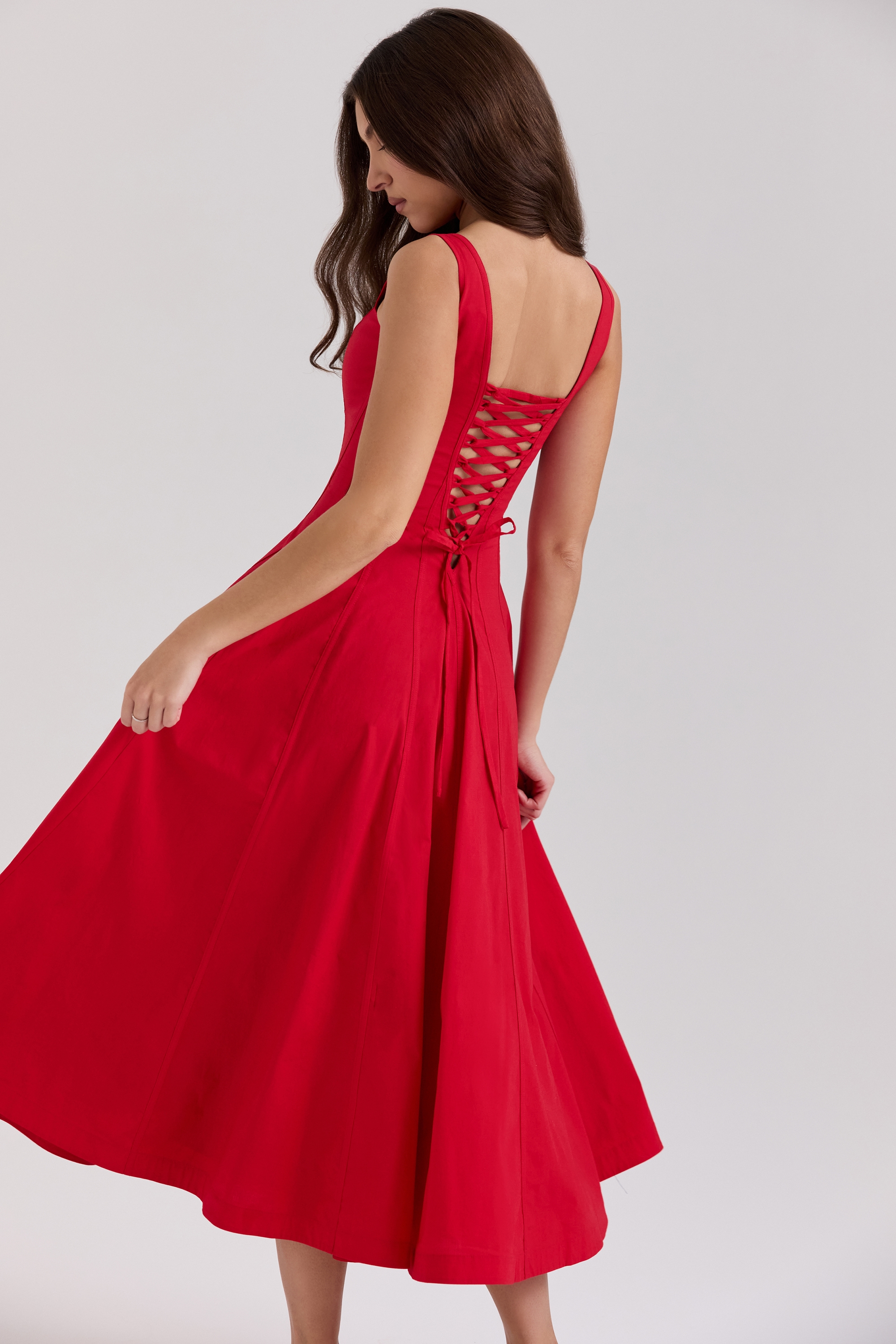 Mariabella  Red Stretch Cotton Midi Sundress — image 6