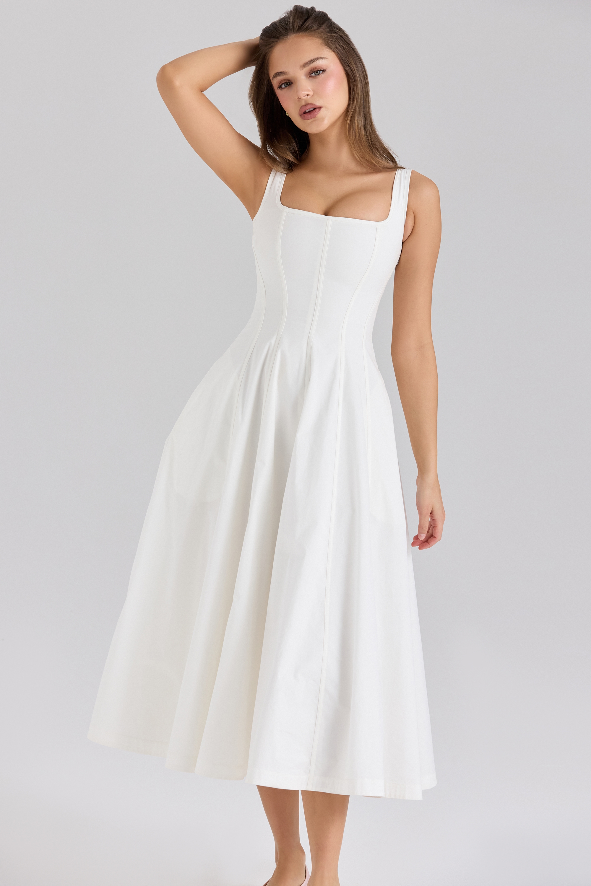 Mariabella  White Stretch Cotton Midi Sundress — image 3