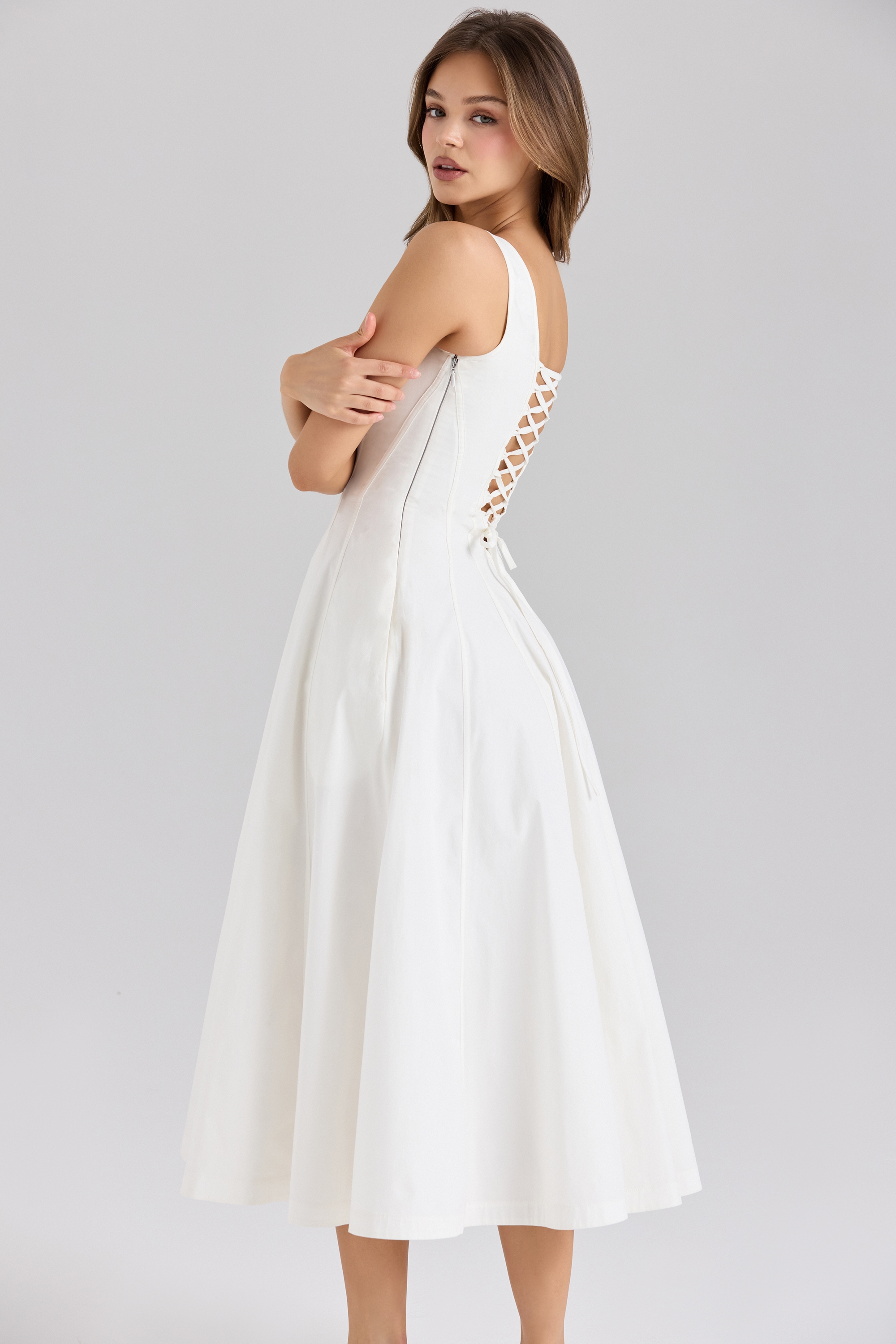 Mariabella  White Stretch Cotton Midi Sundress — image 6