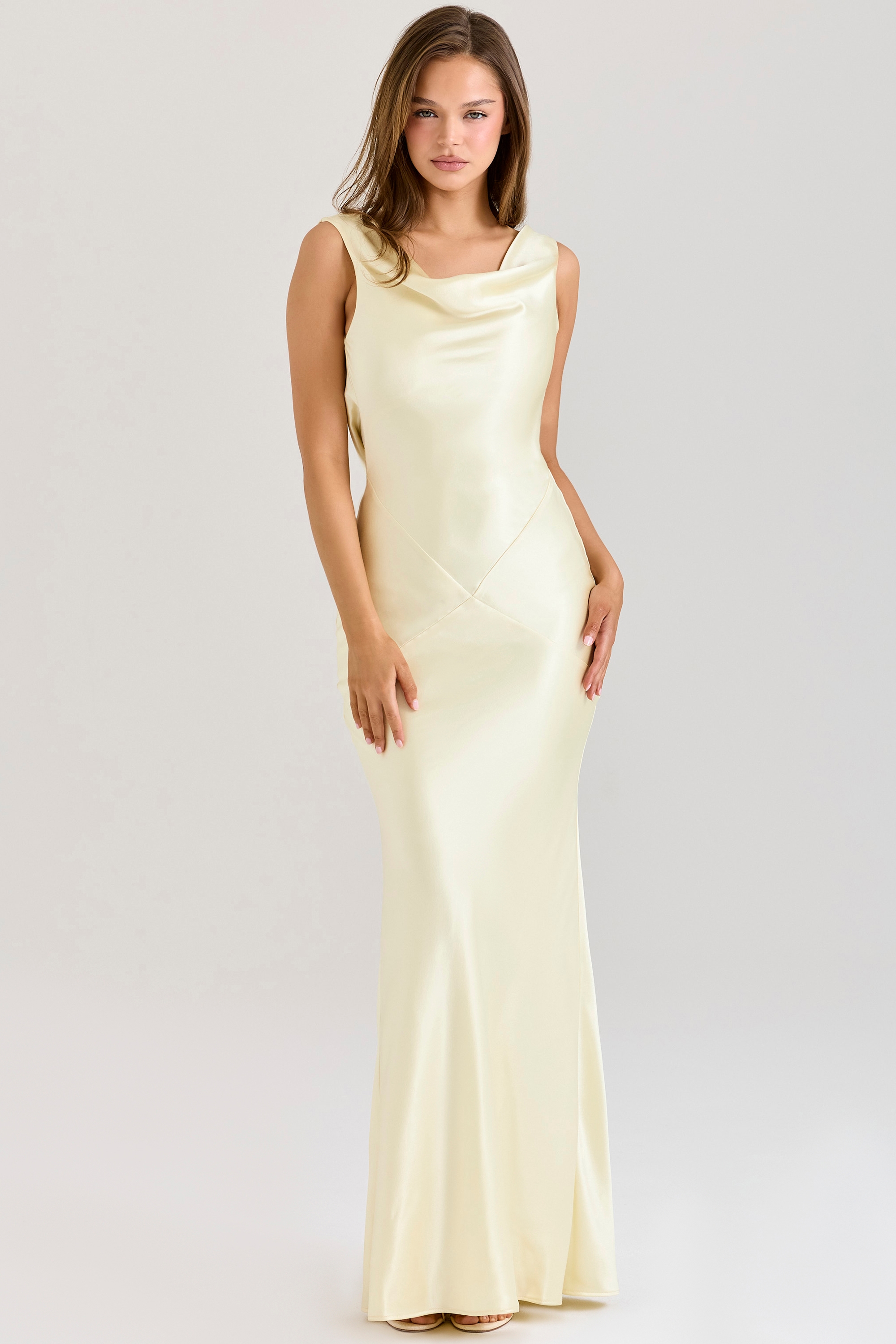 Safaira  Buttermilk Satin Draped Cowl Neck Maxi Dress — image 3