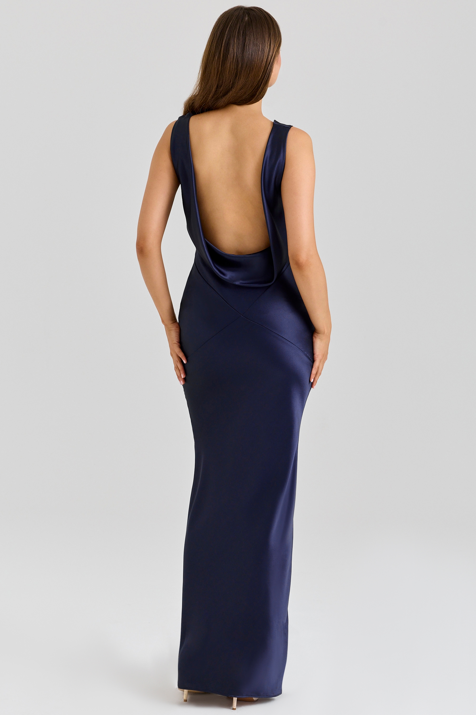 Safaira  Navy Satin Draped Cowl Neck Maxi Dress — image 8