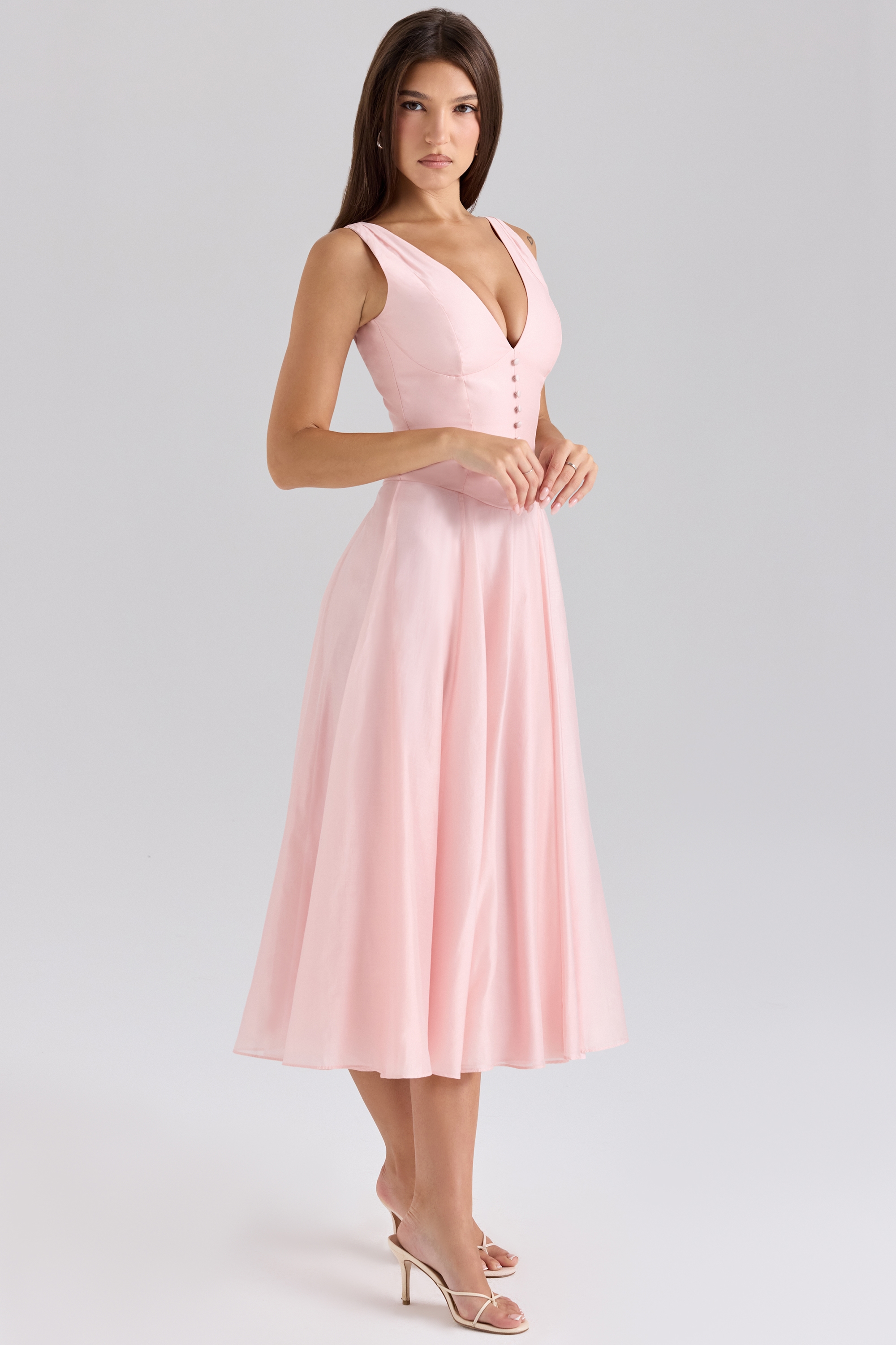 Samira  Pink Chiffon Button Midi Dress — image 6