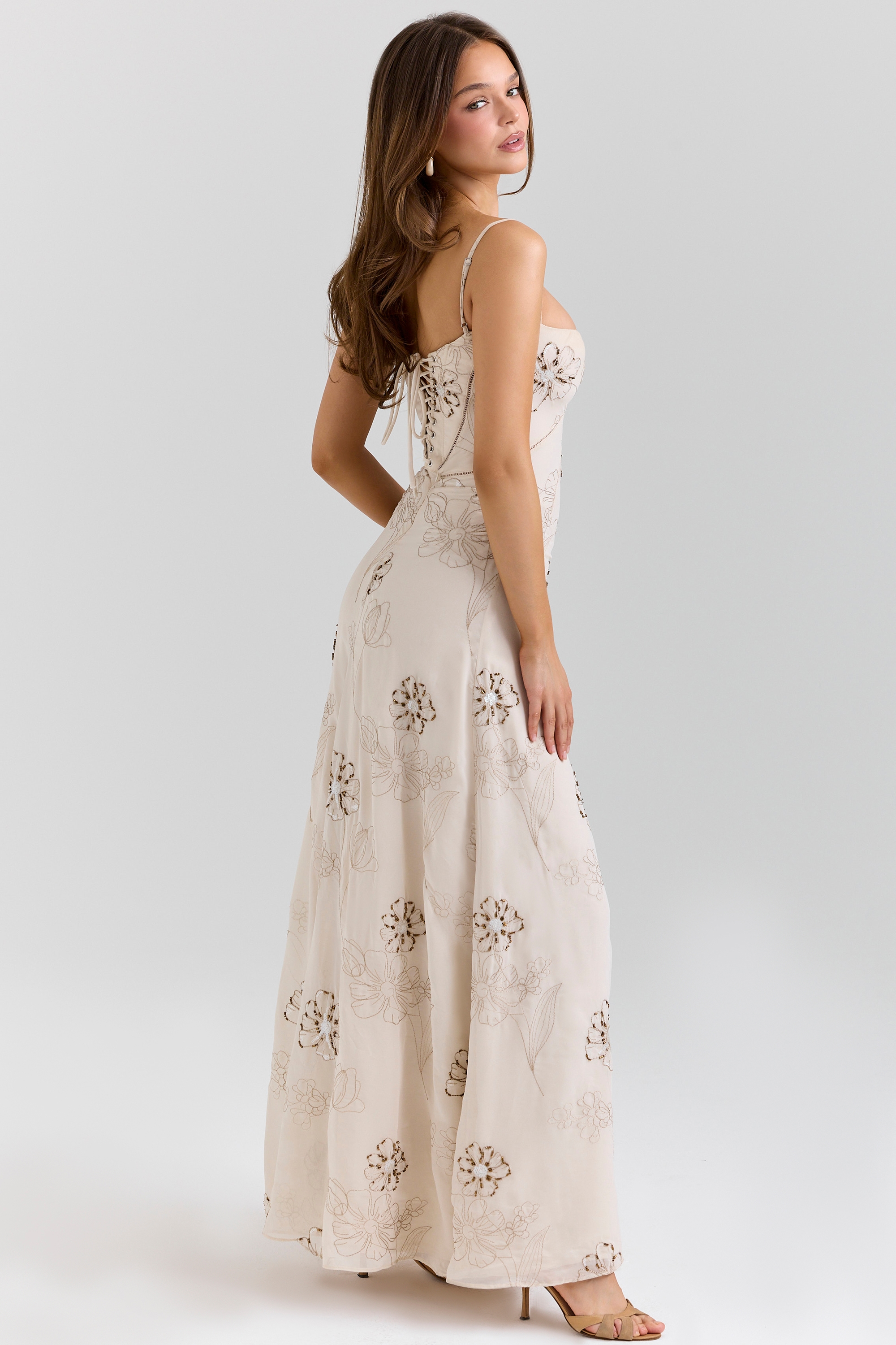 Seren  Vanilla Embroidered Hand Beaded Floral Maxi Dress — image 6