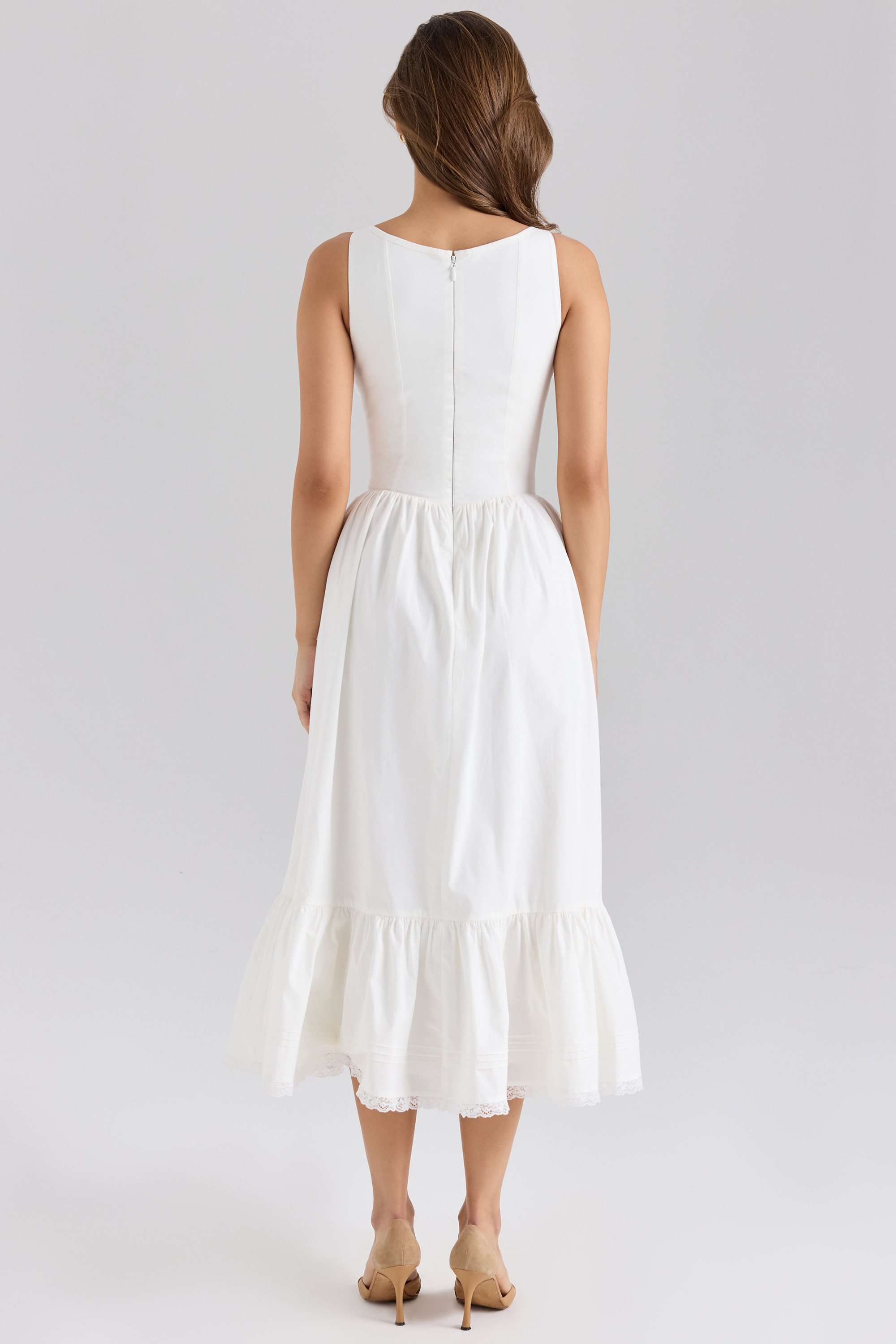 Sienna  White Stretch Cotton Lace Up Midi Dress — image 8