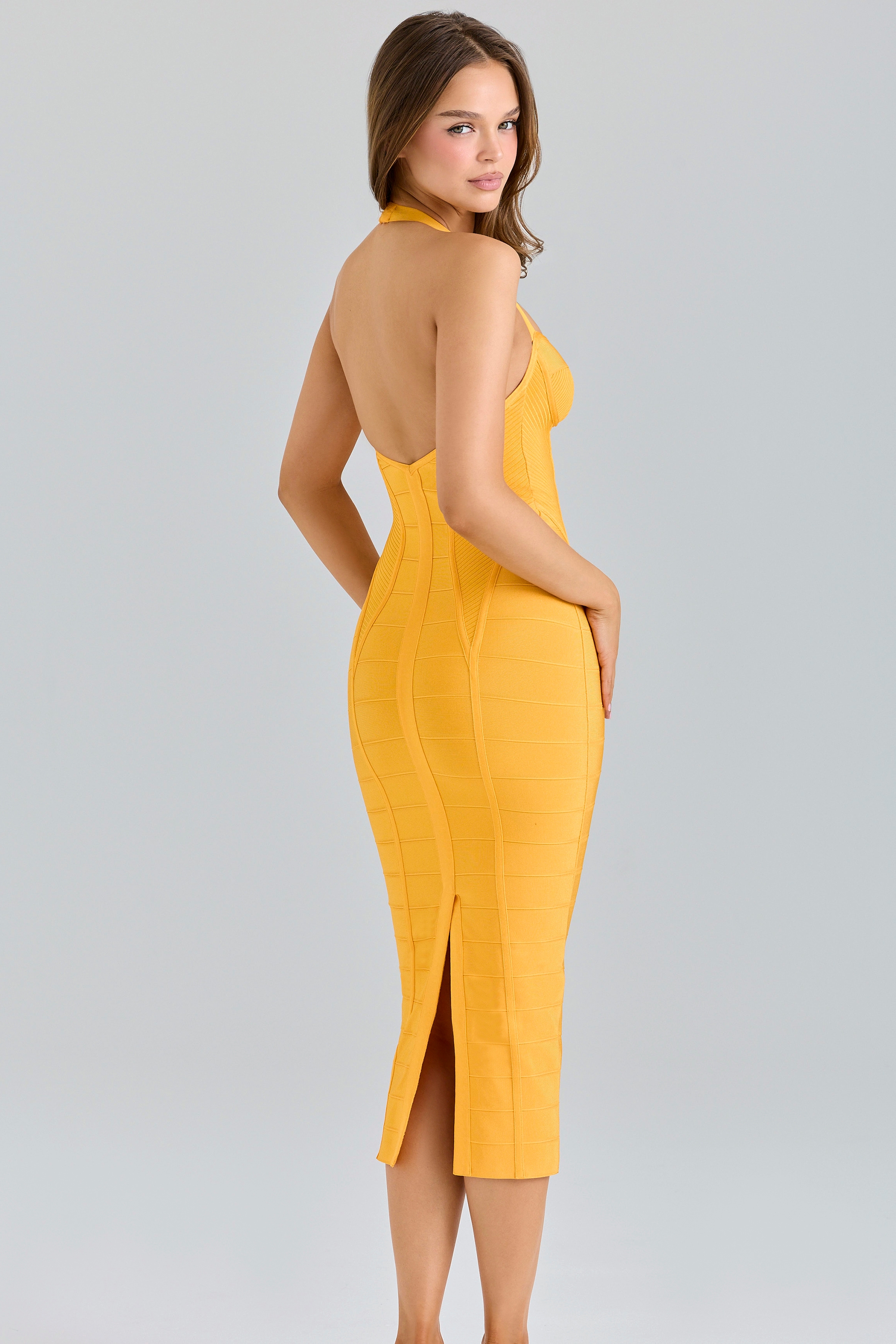 The Sculpt  Orange Sherbet Midi Bandage Dress — image 5
