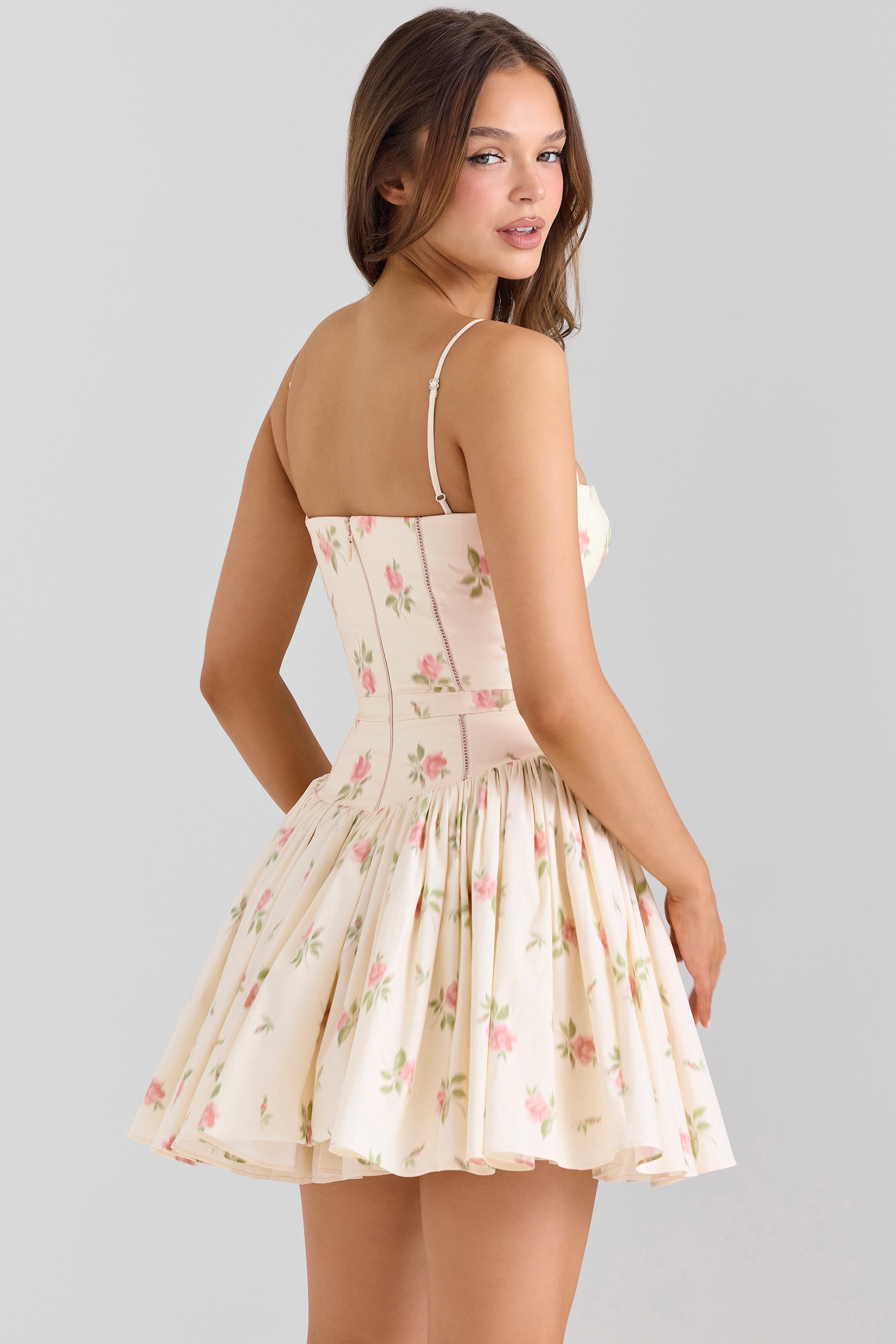 Ysabella  Cream Rose Print Stretch Cotton Mini Sundress — image 6