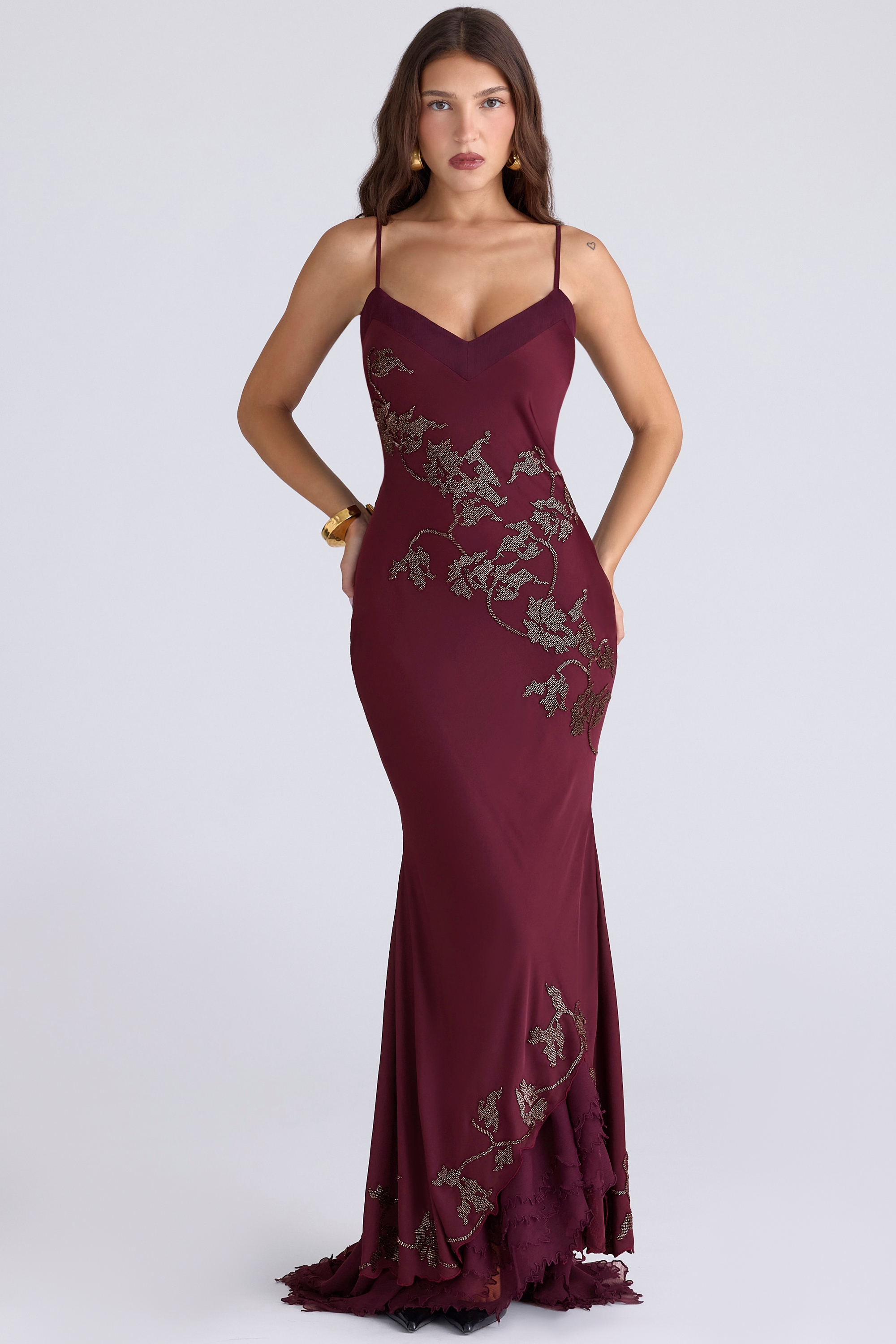 Anastelle  Plum Hand Beaded Embellished Satin Maxi Gown - Limited Edition — image 2