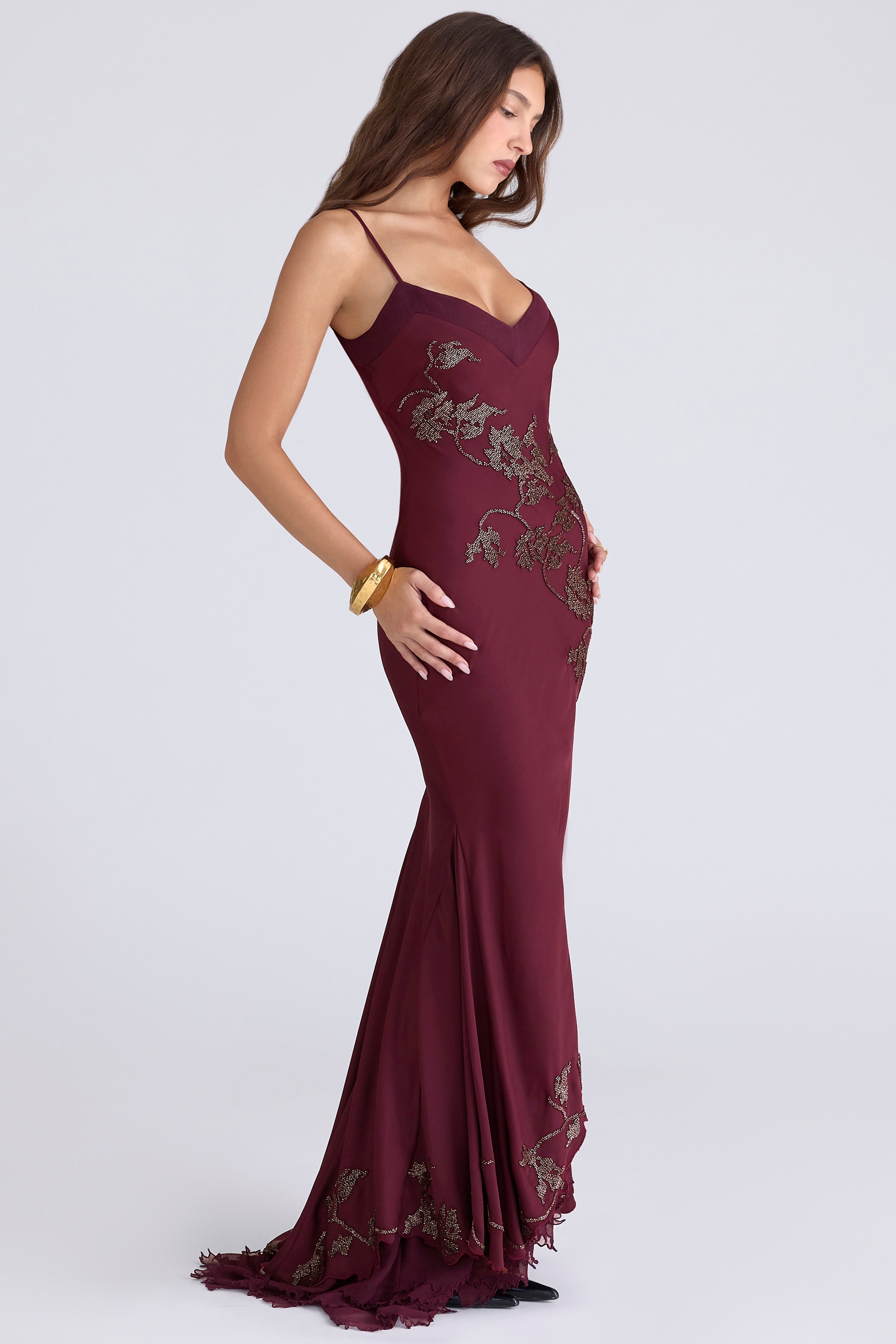 Anastelle  Plum Hand Beaded Embellished Satin Maxi Gown - Limited Edition — image 6