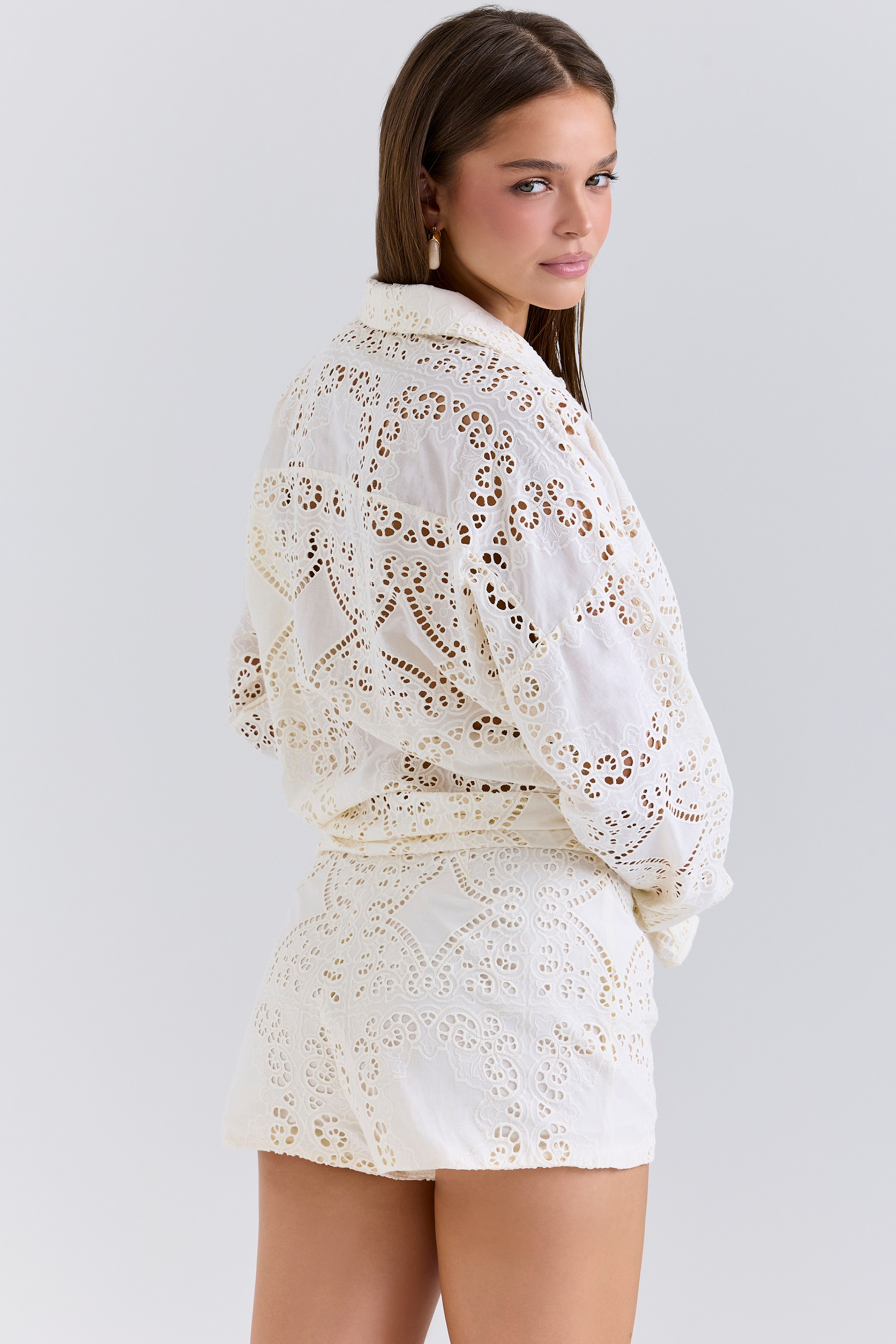 Eman  White Cotton Broderie Anglaise Shorts — image 6