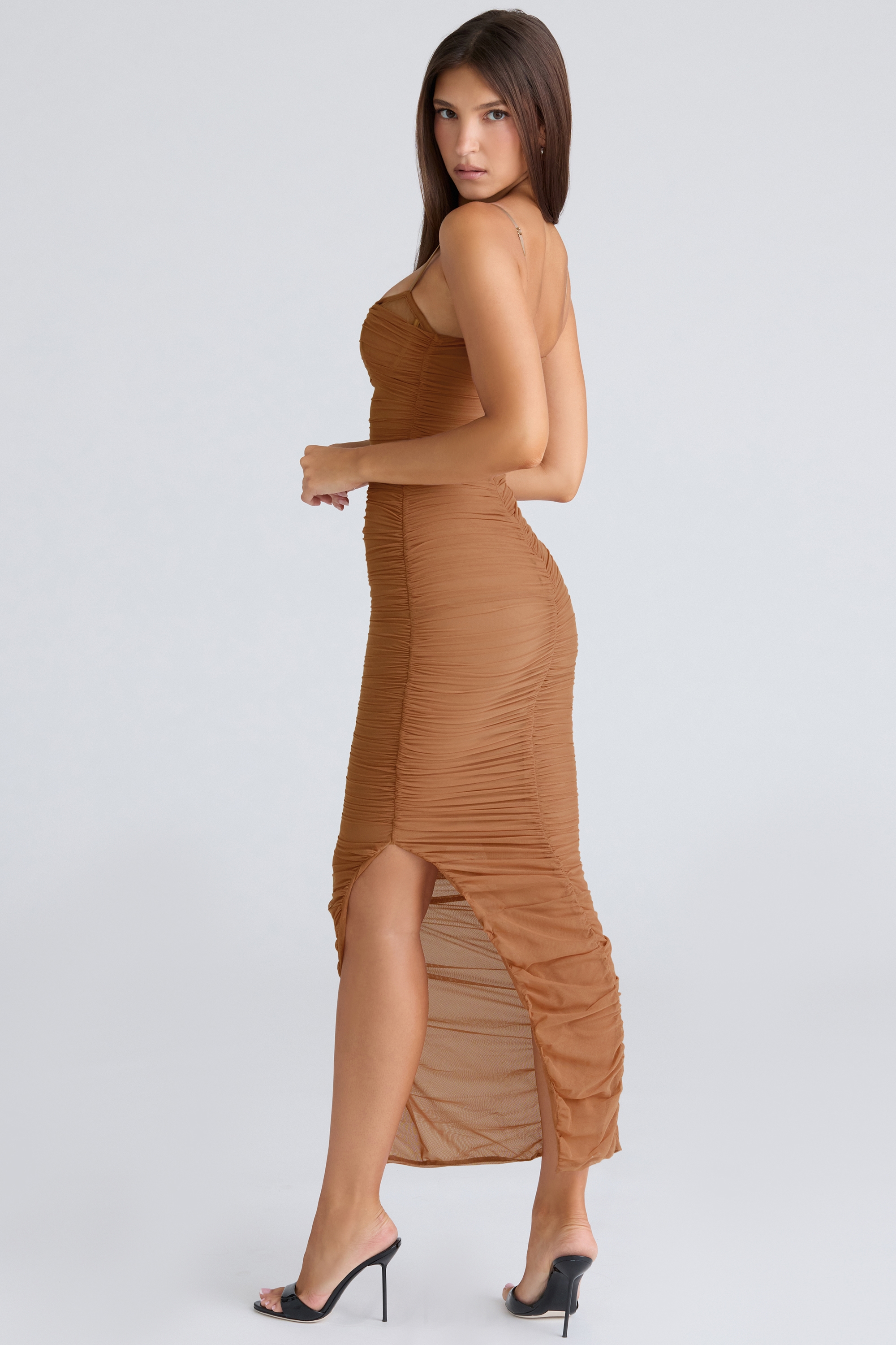 Fornarina  Tan Gathered Stretch Mesh Maxi Dress — image 7