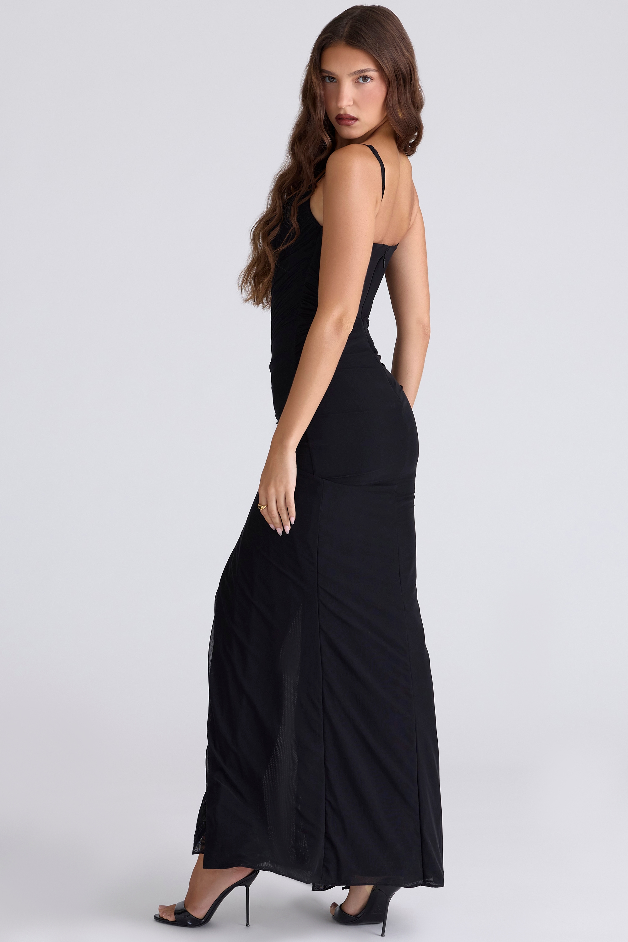 Issey  Black Stretch Mesh Draped Maxi Dress — image 6