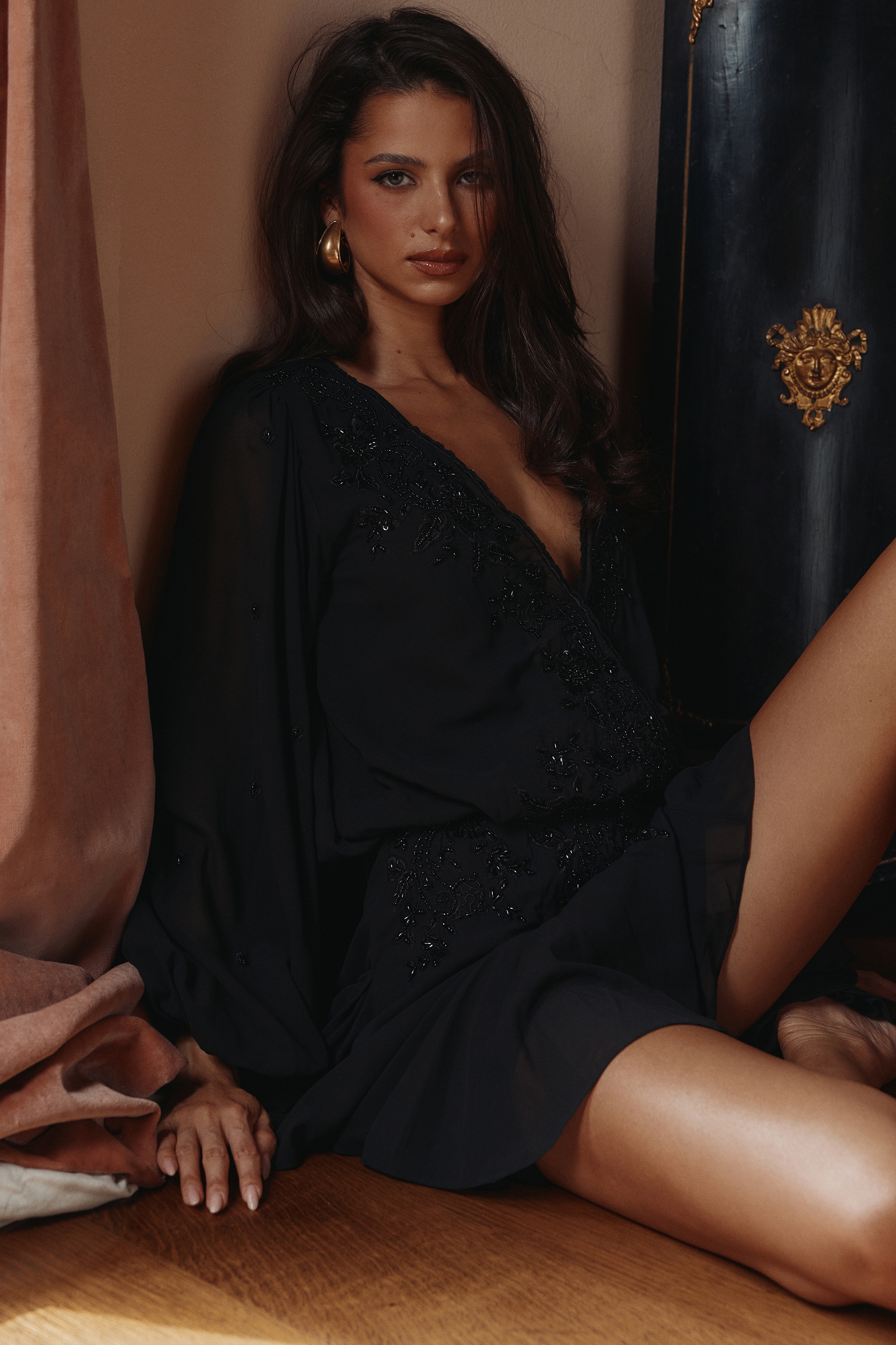 Gianna  Black Hand Beaded Georgette Mini Dress - Limited Edition — image 2