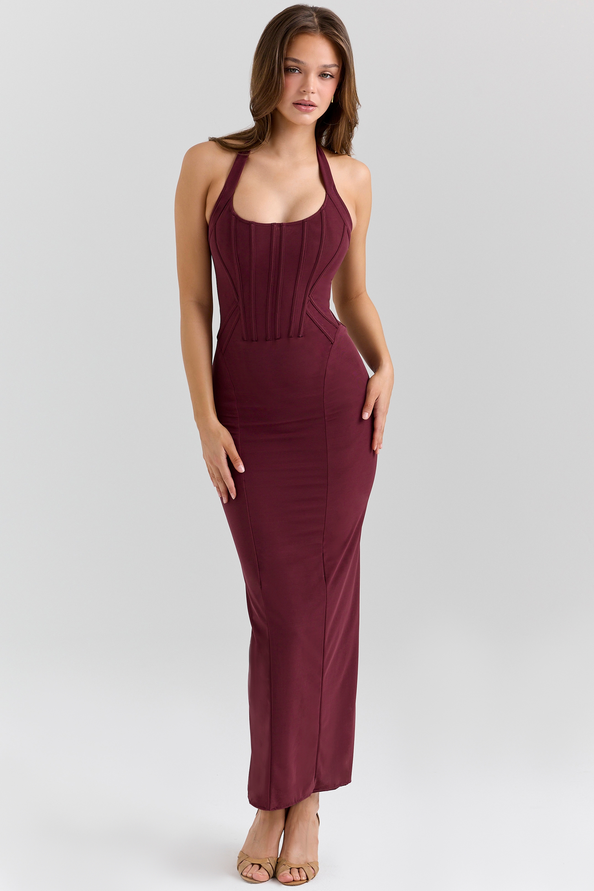 Lusilla  Grape Stretch Mesh Halter Neck Midi Dress — image 3
