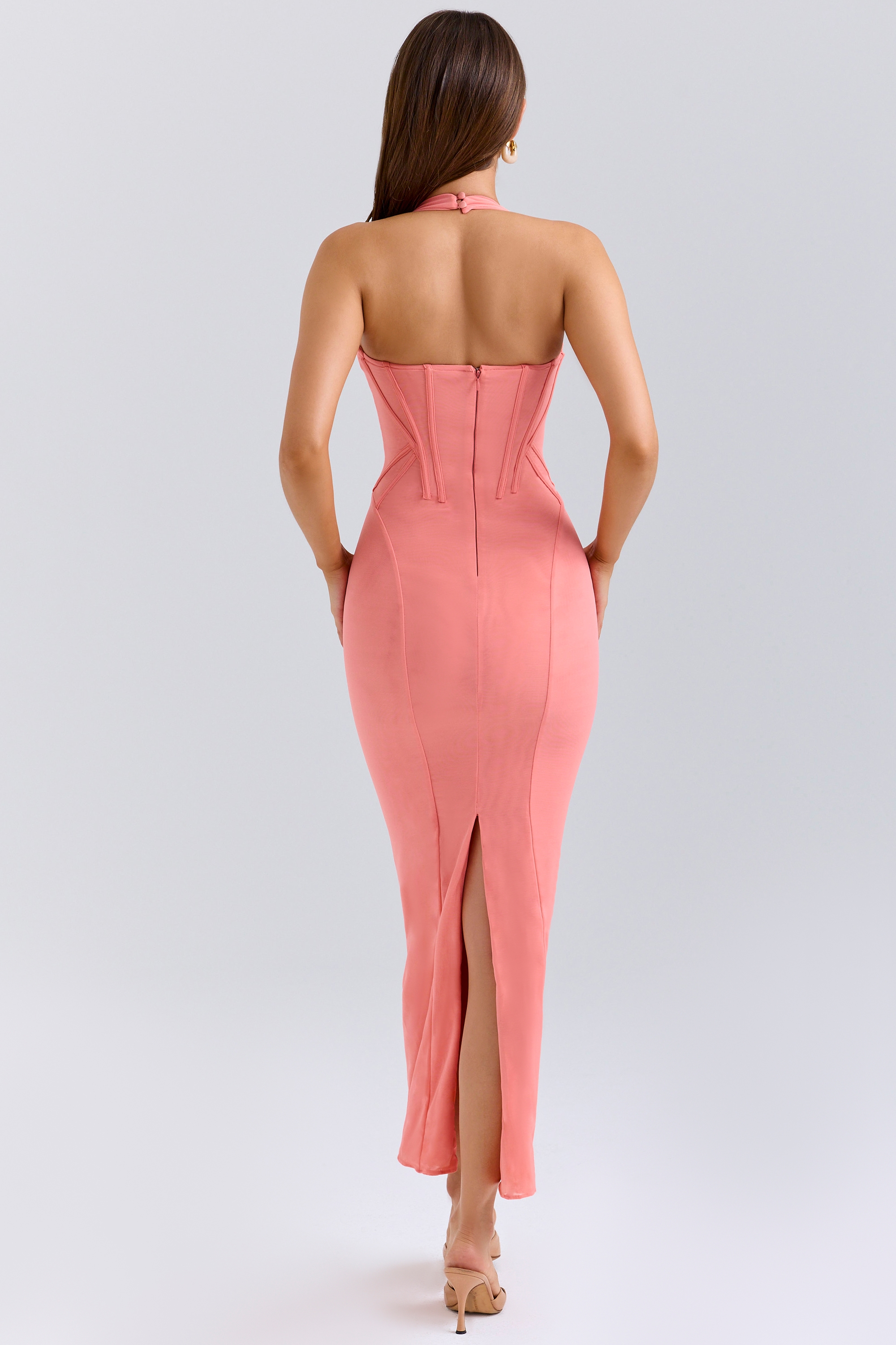 Lusilla  Coral Stretch Mesh Halter Neck Midi Dress — image 8
