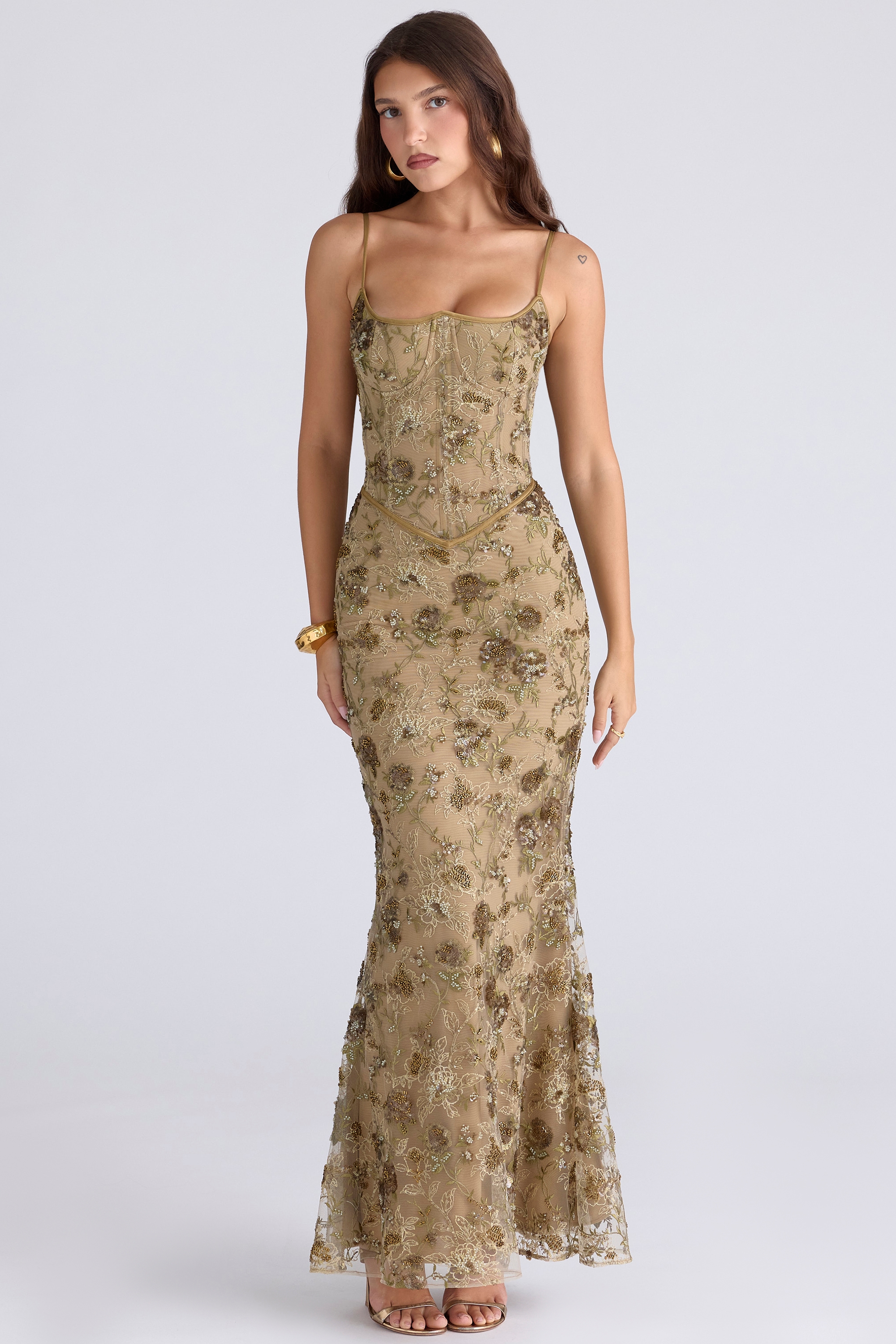 Naima  Olive Bronze Hand Beaded Embellished Corset Maxi Dress - Limited Edition — image 5