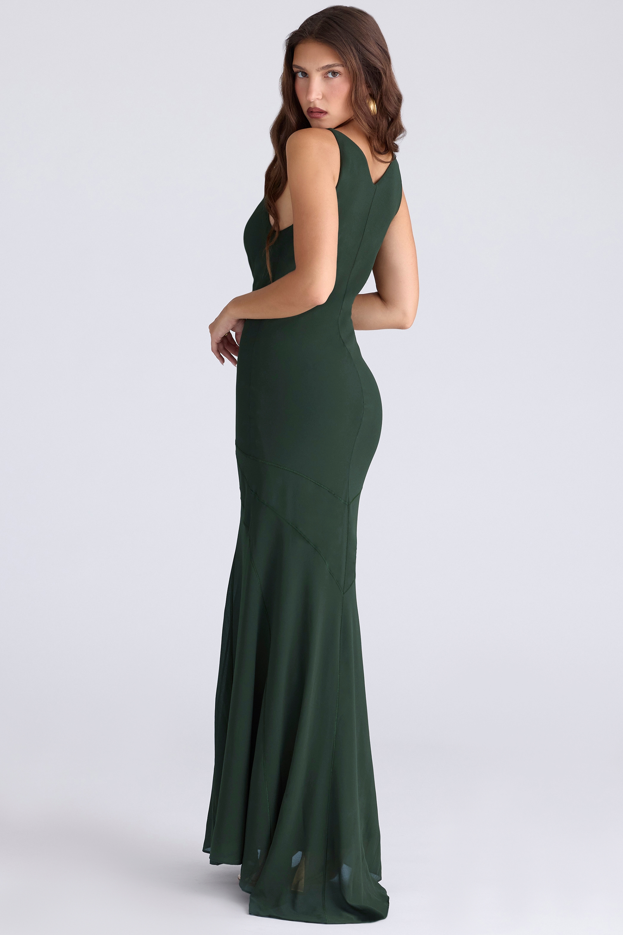 Sacha  Forest Green Georgette Panelled Maxi Dress — image 8