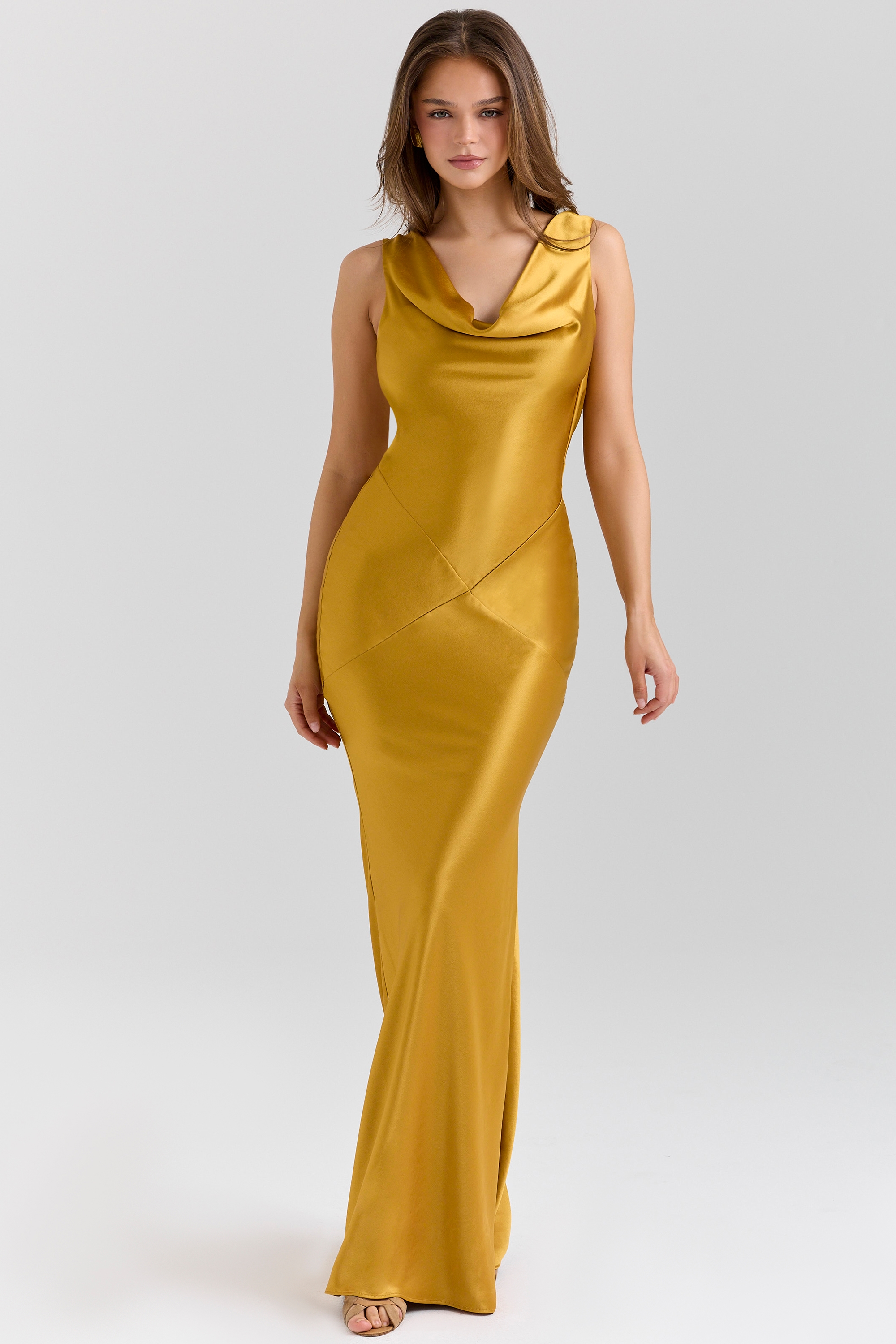 Safaira  Amber Satin Draped Cowl Neck Maxi Dress — image 5