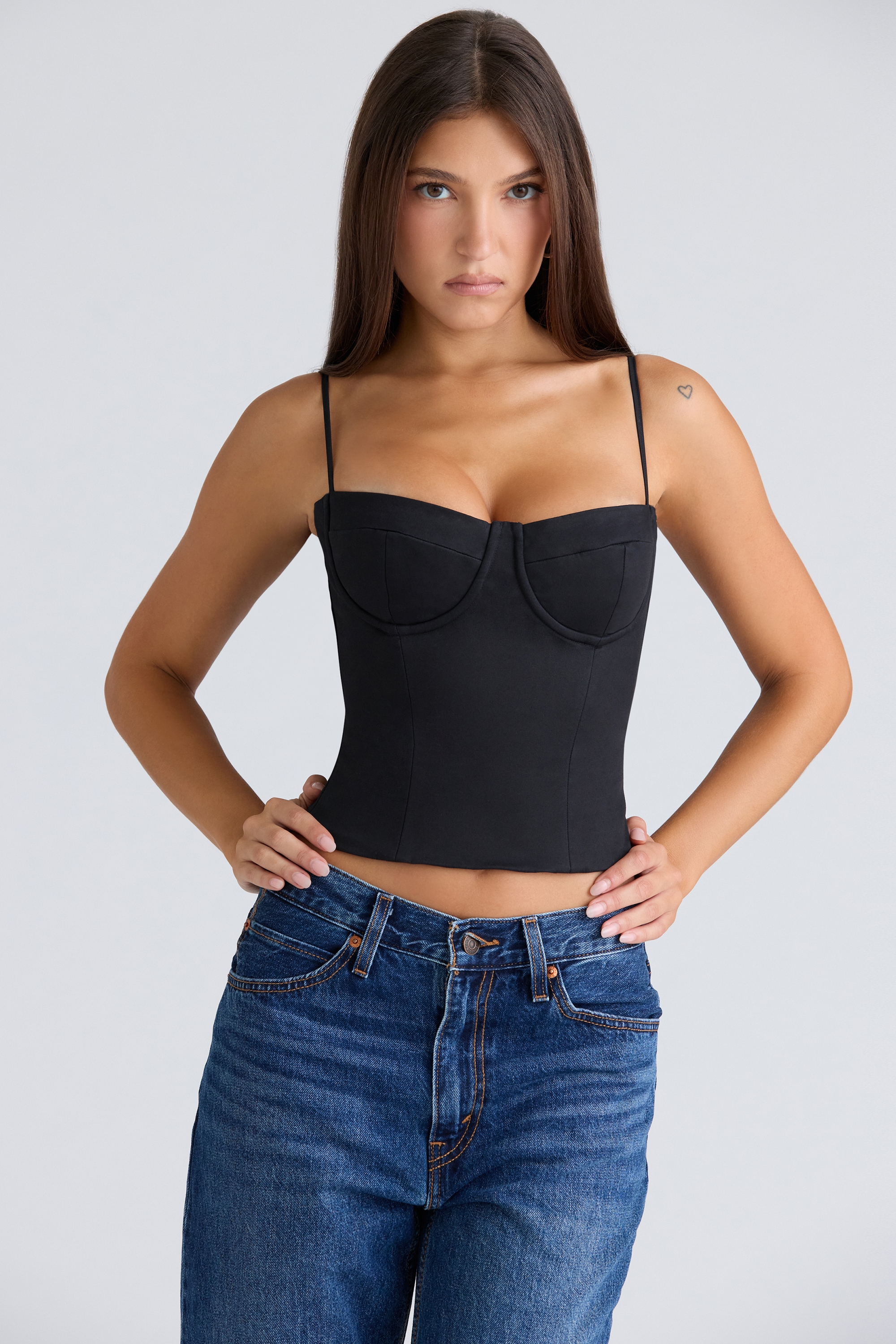 Samaria  Black Stretch Twill Cupped Corset Top — image 4