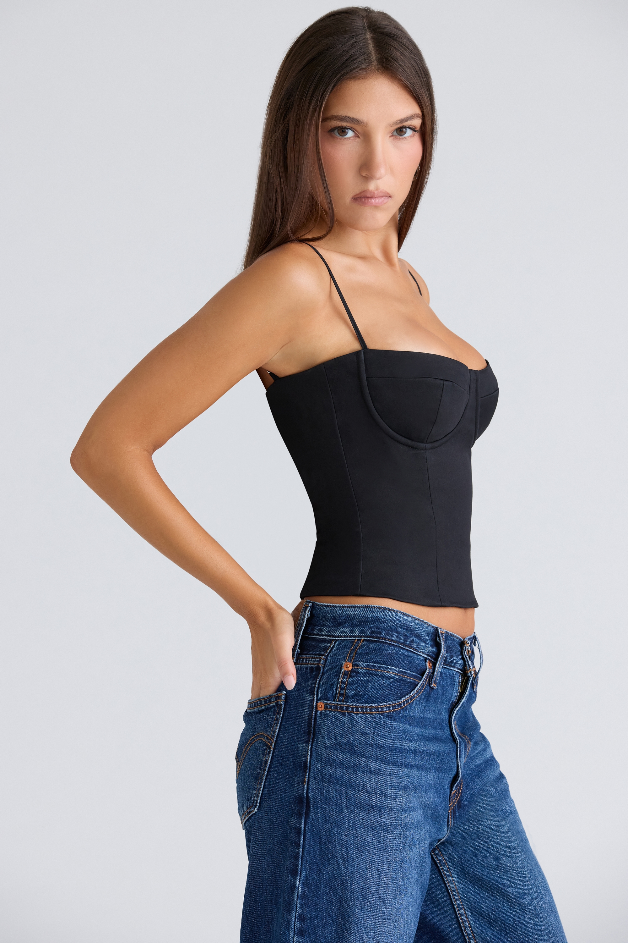 Samaria  Black Stretch Twill Cupped Corset Top — image 7