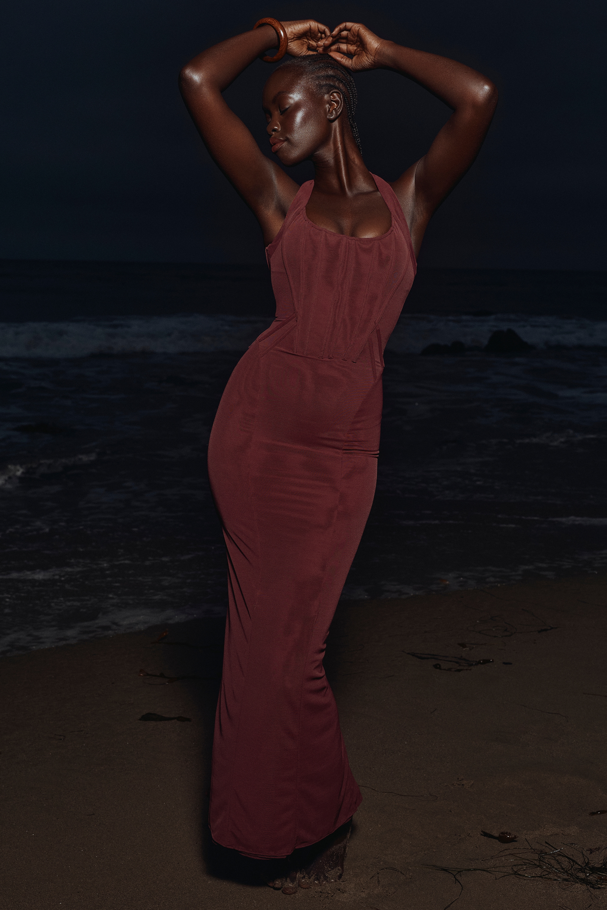 Lusilla  Grape Stretch Mesh Halter Neck Midi Dress — image 2