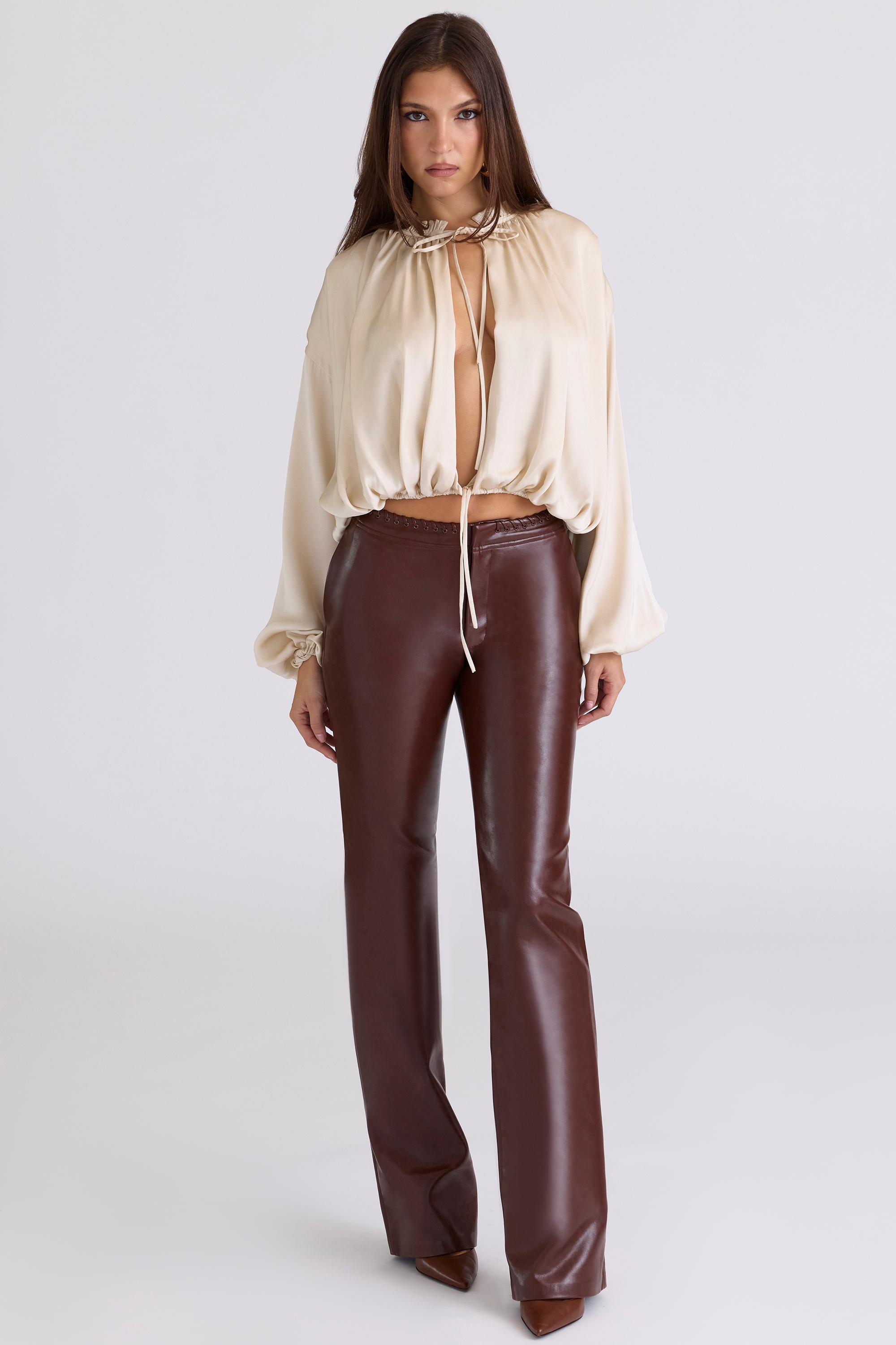Talia  Ecru Satin Open Front Blouse — image 3