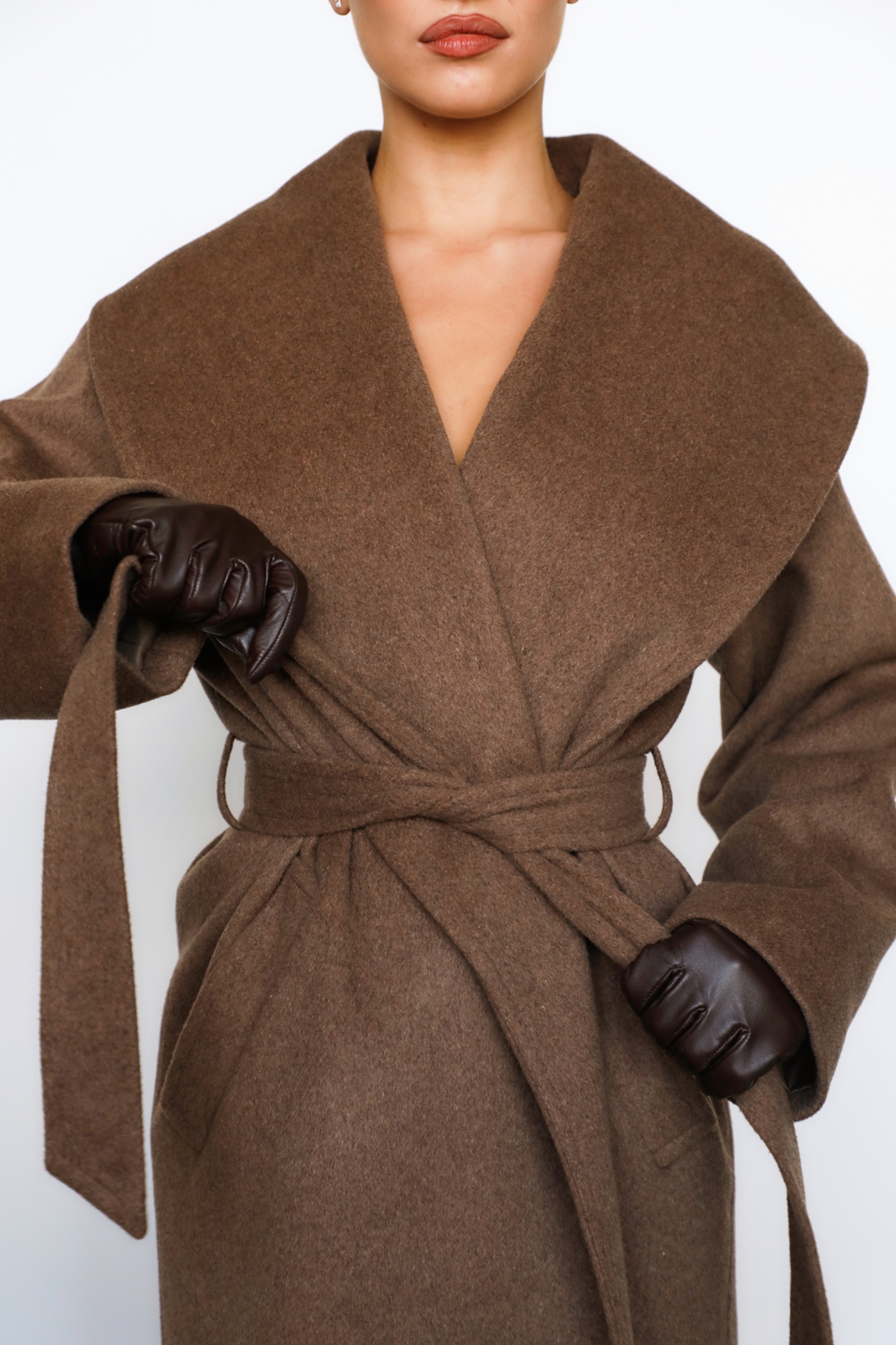 Cocoon  Brown Wool Shawl Collar Coat — image 6