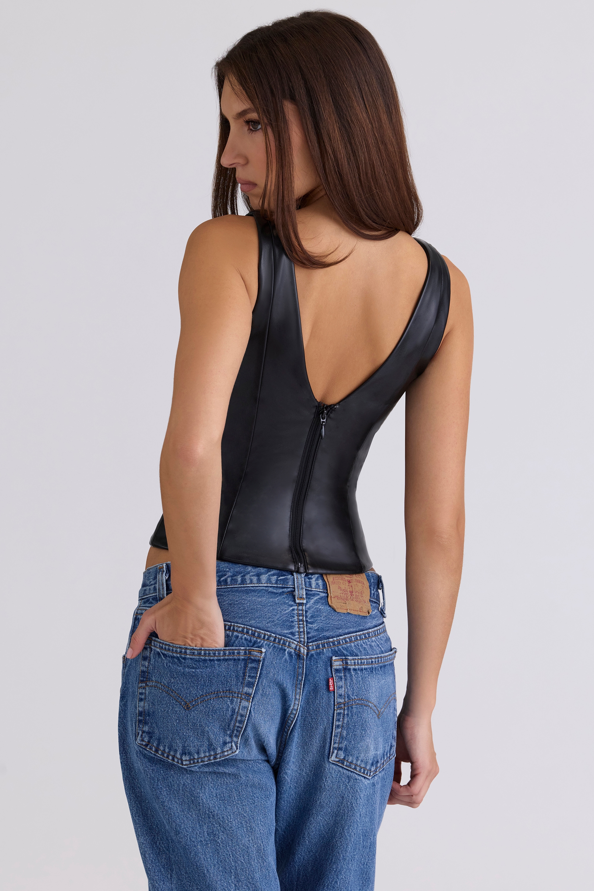 Catalina  Black Vegan Leather V-Neck Top — image 7
