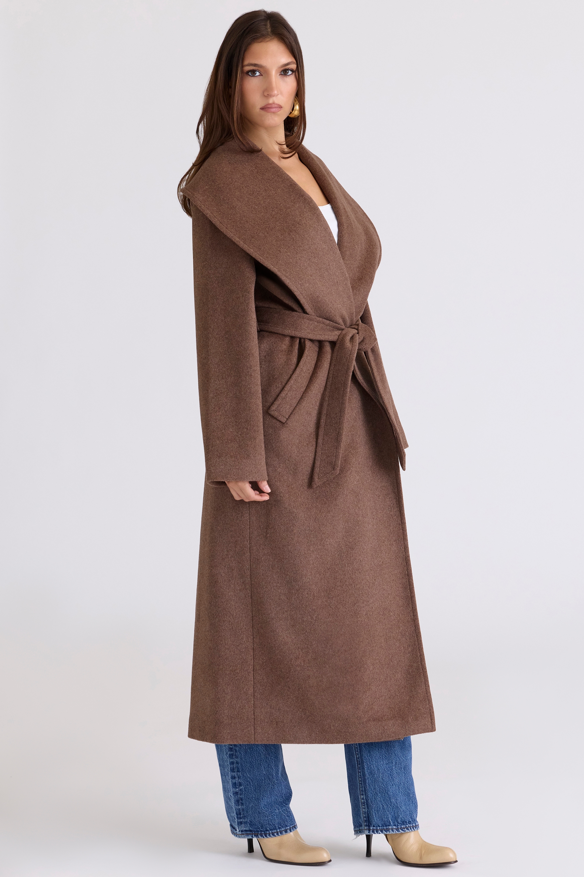 Cocoon  Brown Wool Shawl Collar Coat — image 9