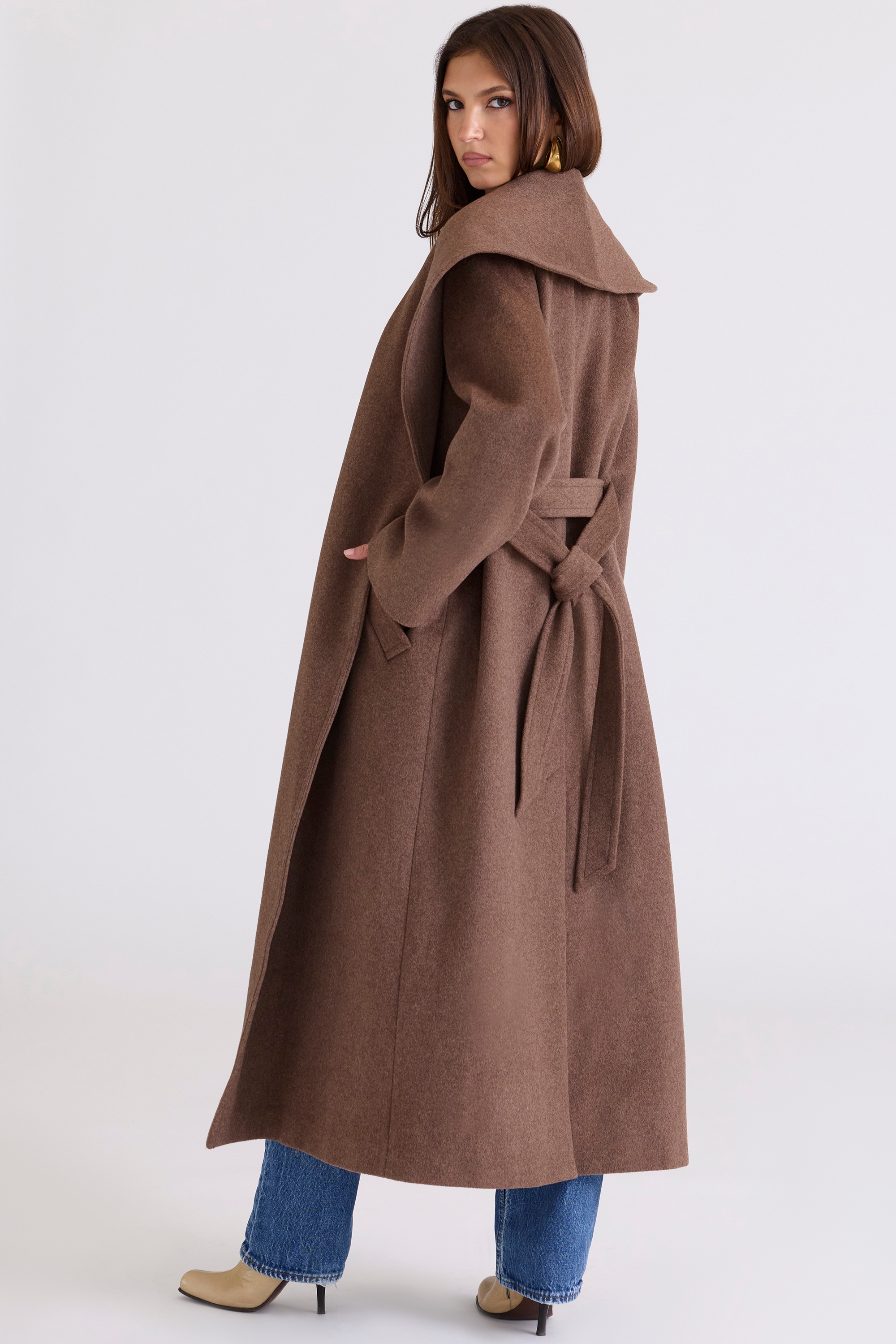 Cocoon  Brown Wool Shawl Collar Coat — image 11