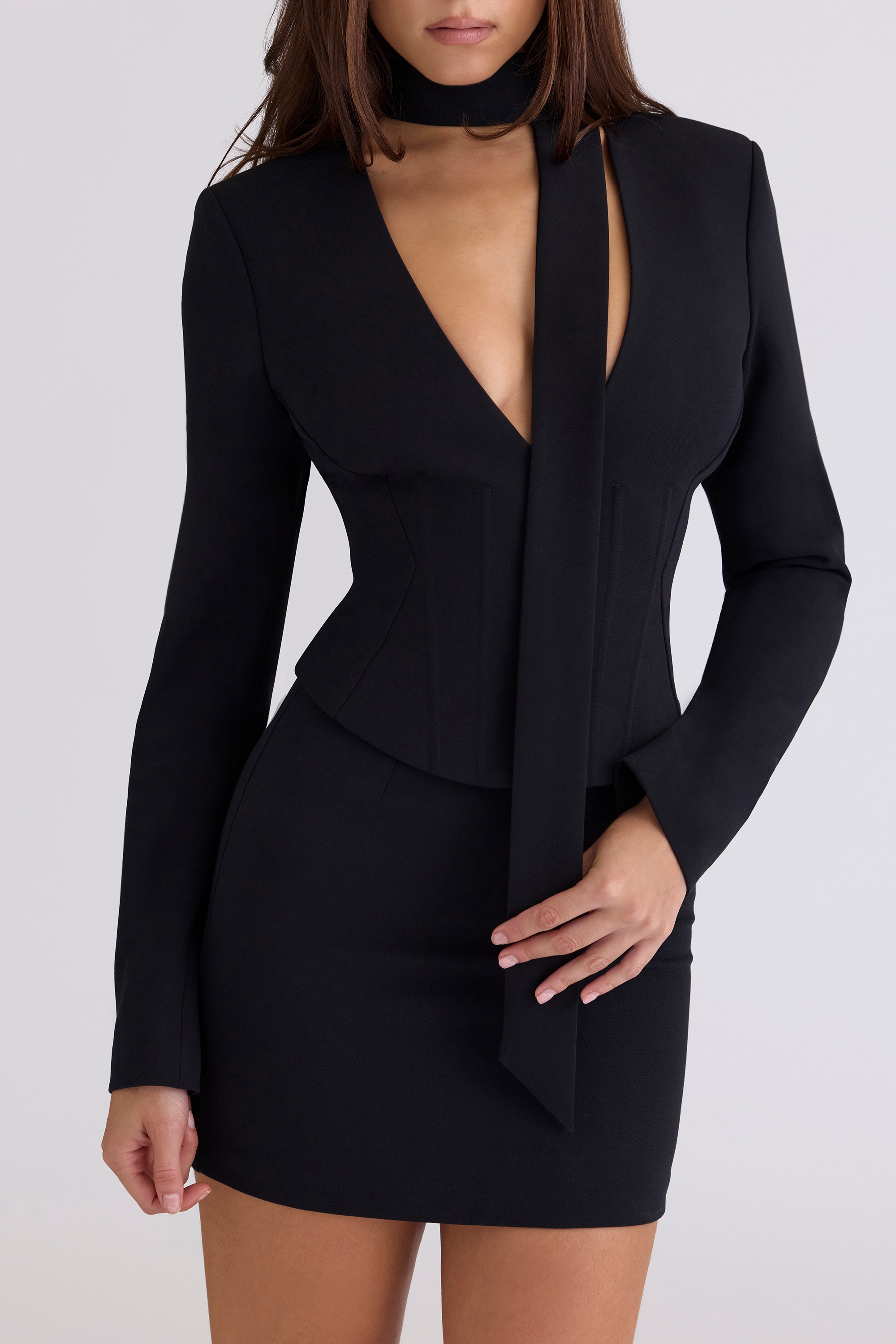 Roda  Black Crepe Sculpting Mini Skirt — image 2