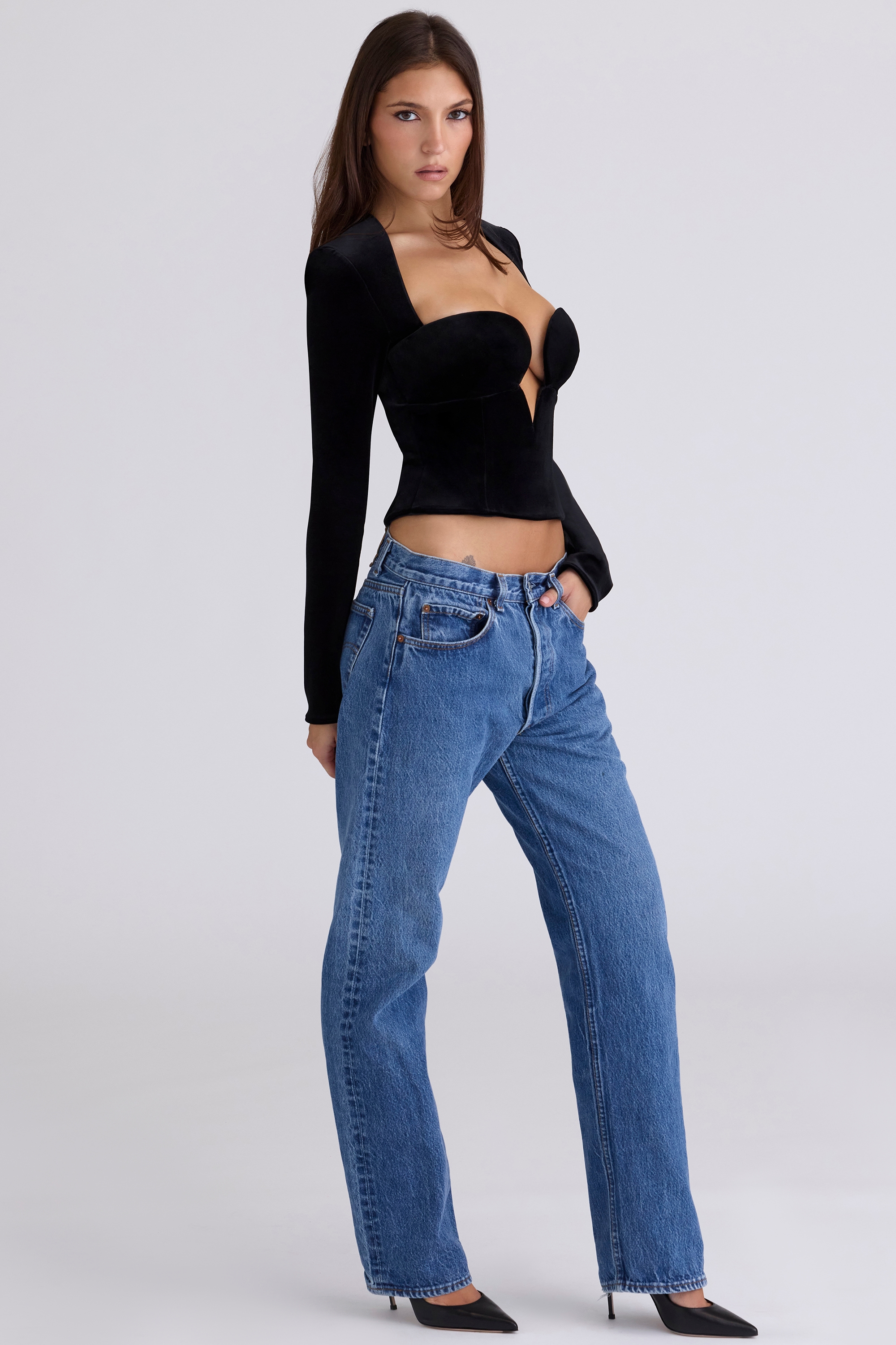 Sierra  Black Velvet Deep Plunge Corset Top — image 5