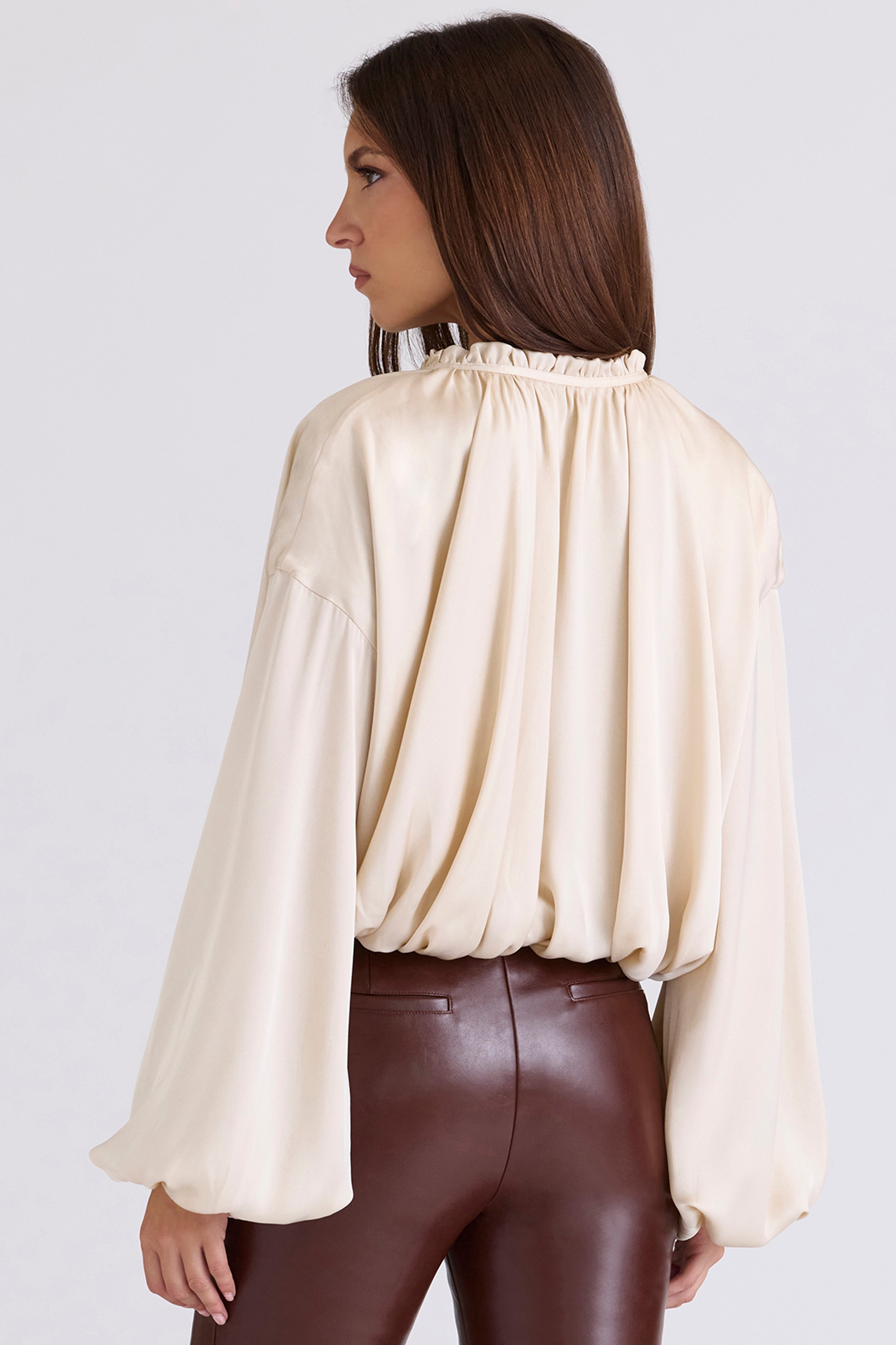 Talia  Ecru Satin Open Front Blouse — image 8